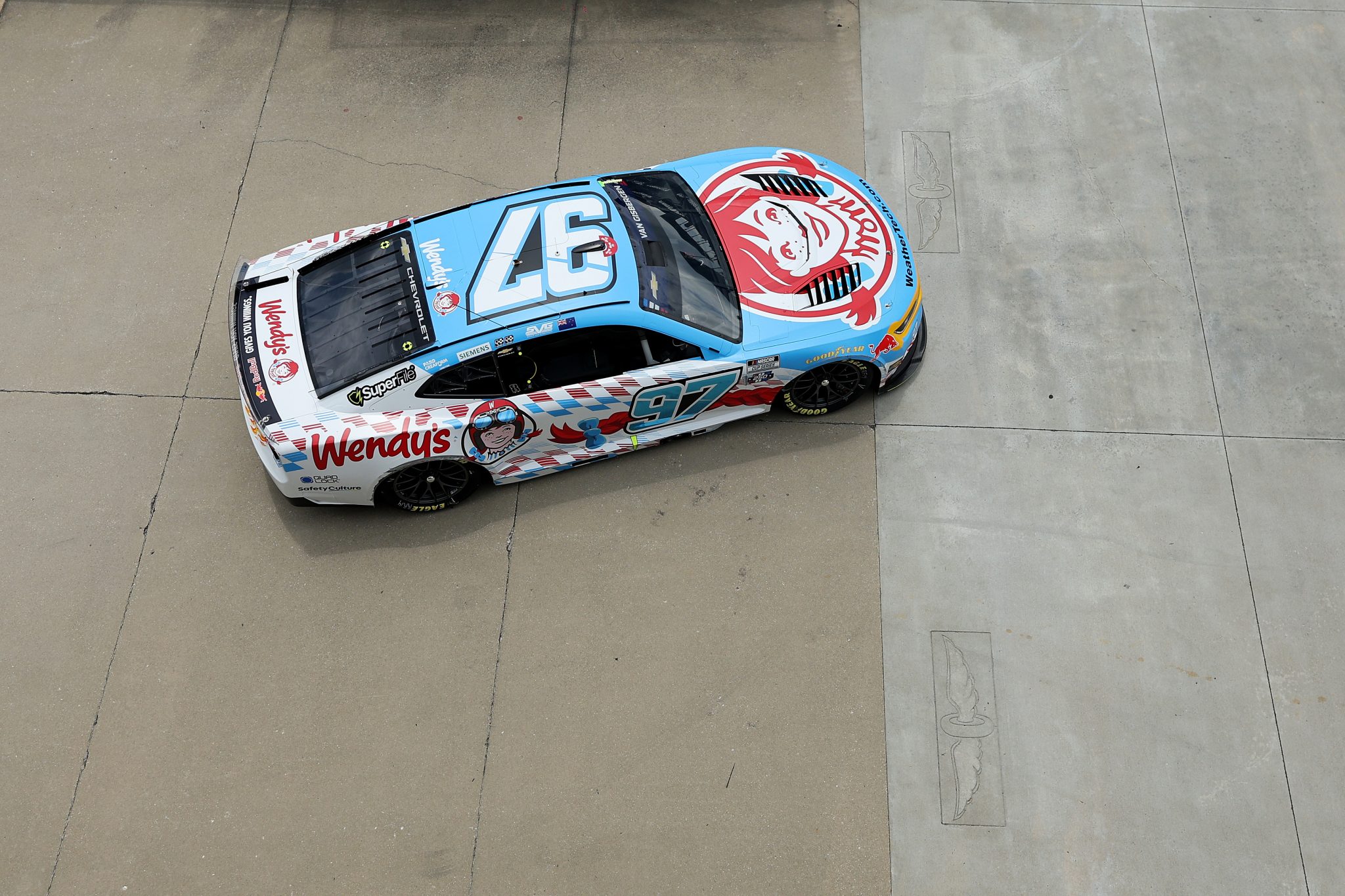 INDIANAPOLIS, INDIANA - JULY 24: Shane Van Gisbergen, driver of the #97 Wendy's Chevrolet, enters the track during practice for the NASCAR Cup Series Brickyard 400 at Indianapolis Motor Speedway on July 24, 2026 in Indianapolis, Indiana. (Photo by Logan Riely/Getty Images)