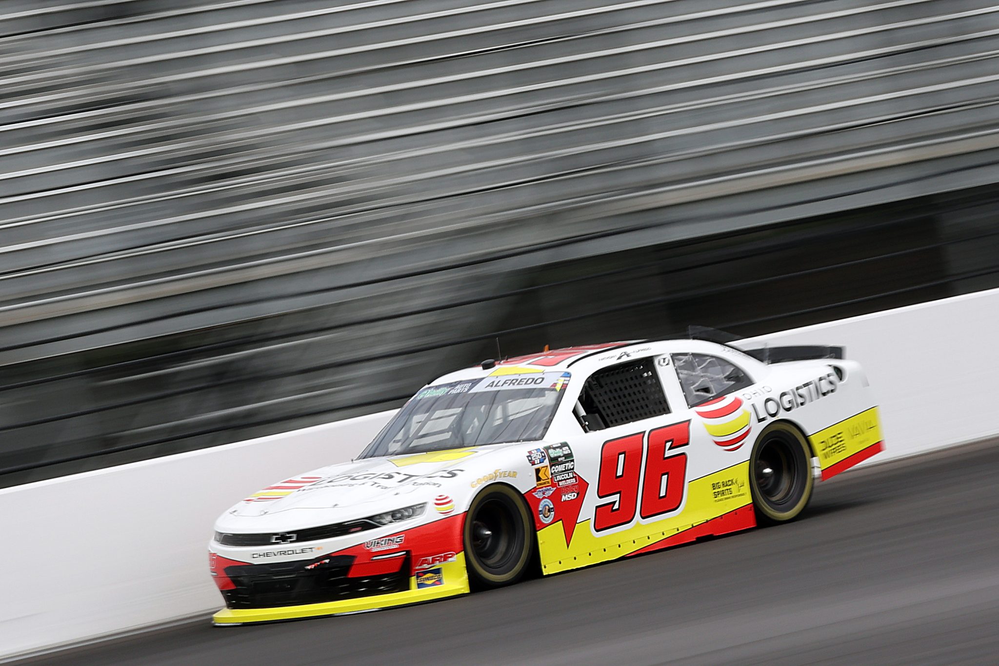 INDIANAPOLIS, INDIANA - JULY 24: Anthony Alfredo, driver of the #96 Ohio Logistics Chevrolet, drives during practice for the NASCAR O'Reilly Auto Parts Series Pennzoil 250 Presented by Take 5 Oil Change at Indianapolis Motor Speedway on July 24, 2026 in Indianapolis, Indiana. (Photo by Logan Riely/Getty Images)