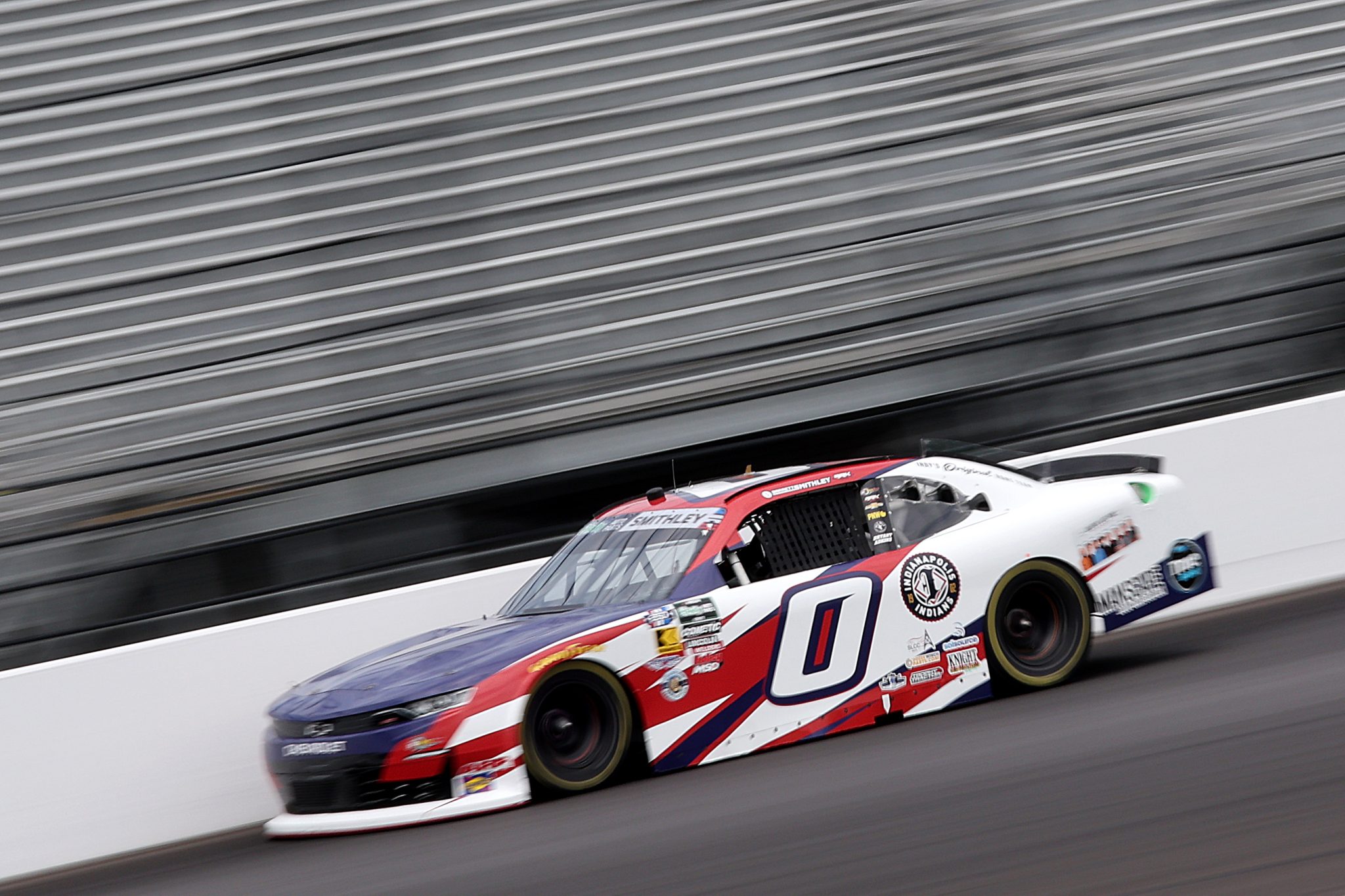 INDIANAPOLIS, INDIANA - JULY 24: Garrett Smithley, driver of the #0 SS GreenLight Racing Chevrolet, drives during practice for the NASCAR O'Reilly Auto Parts Series Pennzoil 250 Presented by Take 5 Oil Change at Indianapolis Motor Speedway on July 24, 2026 in Indianapolis, Indiana. (Photo by Logan Riely/Getty Images)