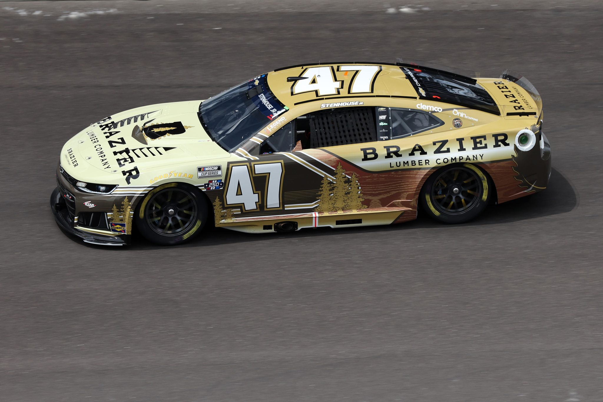 INDIANAPOLIS, INDIANA - JULY 24: Ricky Stenhouse Jr., driver of the #47 Brazier Lumber Company Chevrolet, drives during practice for the NASCAR Cup Series Brickyard 400 at Indianapolis Motor Speedway on July 24, 2026 in Indianapolis, Indiana. (Photo by Logan Riely/Getty Images)