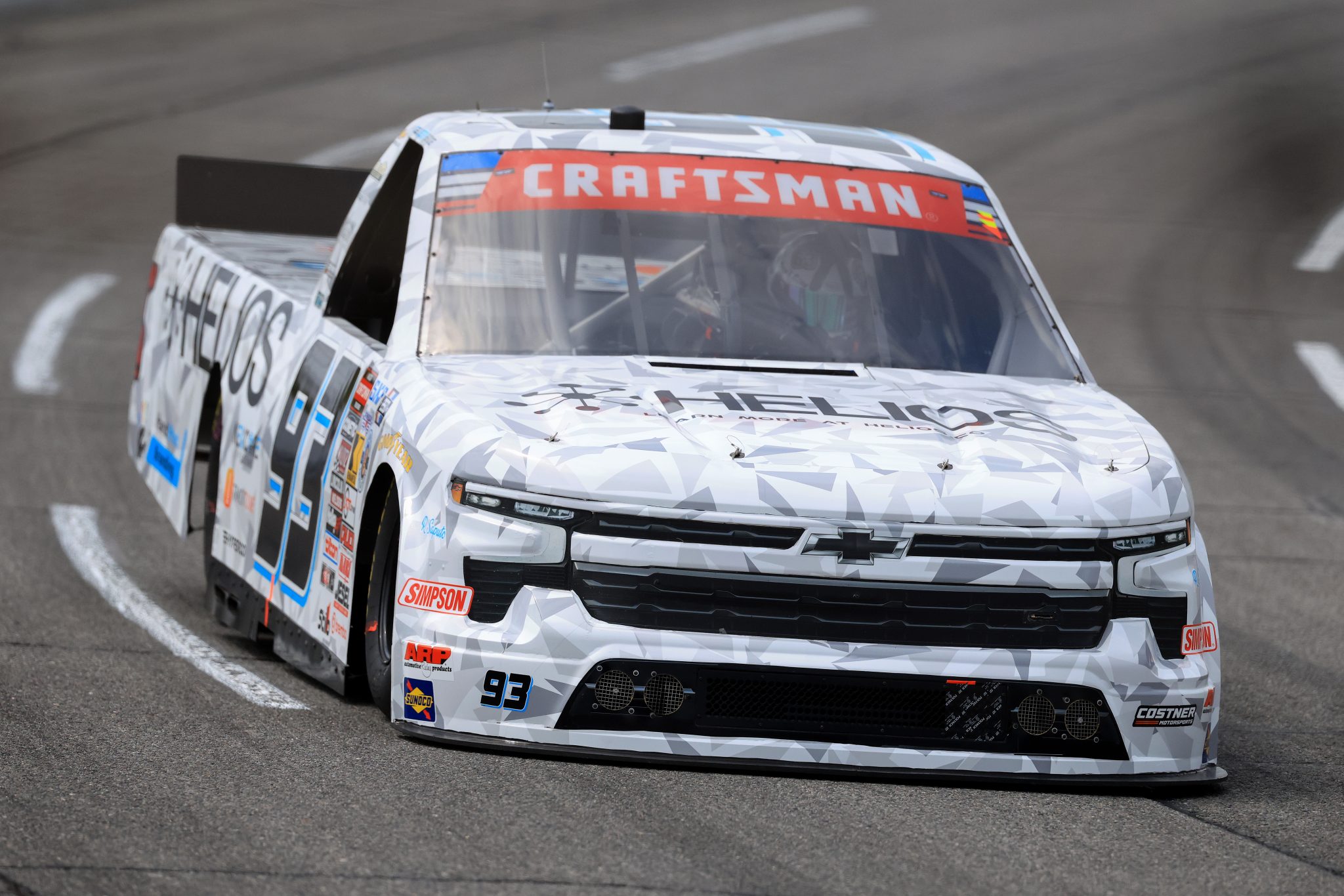 INDIANAPOLIS, INDIANA - JULY 24:Cassten Everidge, driver of the #93 Helios/Nexcore Chevrolet, drives during practice for the NASCAR Craftsman Truck Series TSport 200 at Lucas Oil Indianapolis Raceway Park on July 24, 2026 in Indianapolis, Indiana. (Photo by Justin Casterline/Getty Images) | Getty Images