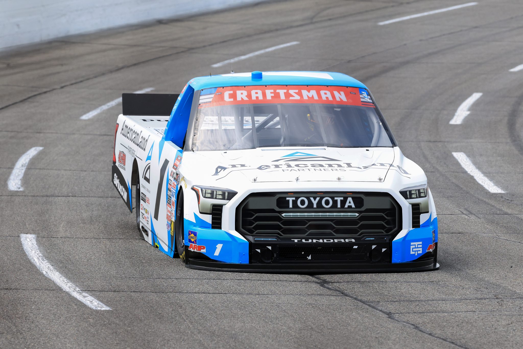 INDIANAPOLIS, INDIANA - JULY 24: Gavan Boschele, driver of the #1 American Land Partners Toyota, drives during practice for the NASCAR Craftsman Truck Series TSport 200 at Lucas Oil Indianapolis Raceway Park on July 24, 2026 in Indianapolis, Indiana. (Photo by Justin Casterline/Getty Images) | Getty Images