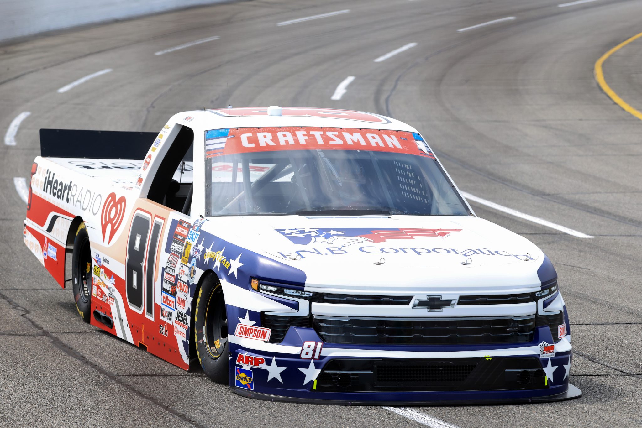 INDIANAPOLIS, INDIANA - JULY 24: Kris Wright, driver of the #81 F.N.B. Corporation/iHeart Radio Chevrolet, drives during practice for the NASCAR Craftsman Truck Series TSport 200 at Lucas Oil Indianapolis Raceway Park on July 24, 2026 in Indianapolis, Indiana. (Photo by Justin Casterline/Getty Images) | Getty Images