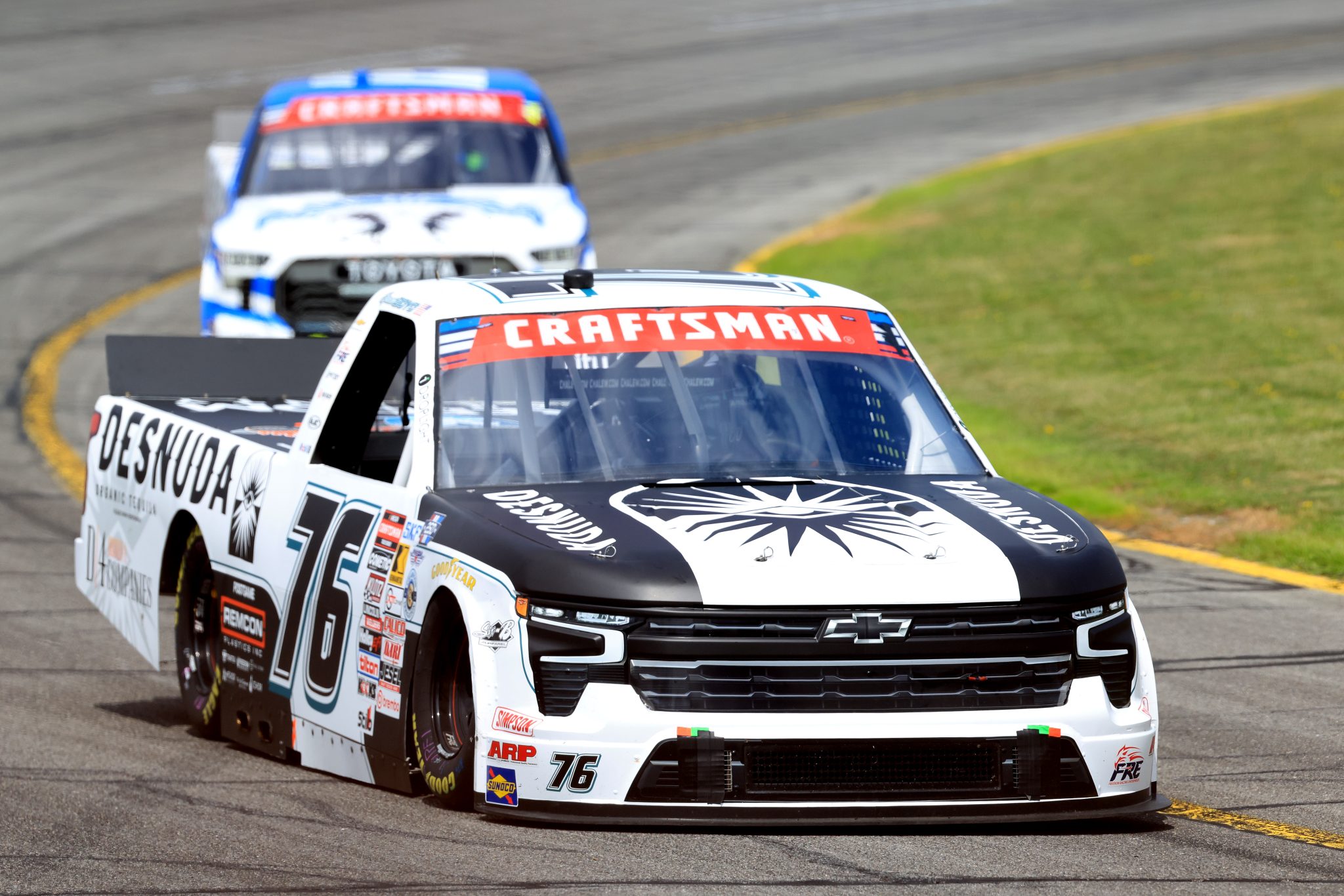 INDIANAPOLIS, INDIANA - JULY 24: Spencer Boyd, driver of the #76 Desnuda Organic Tequila Chevrolet, drives during qualifying for the NASCAR Craftsman Truck Series TSport 200 at Lucas Oil Indianapolis Raceway Park on July 24, 2026 in Indianapolis, Indiana. (Photo by Justin Casterline/Getty Images) | Getty Images