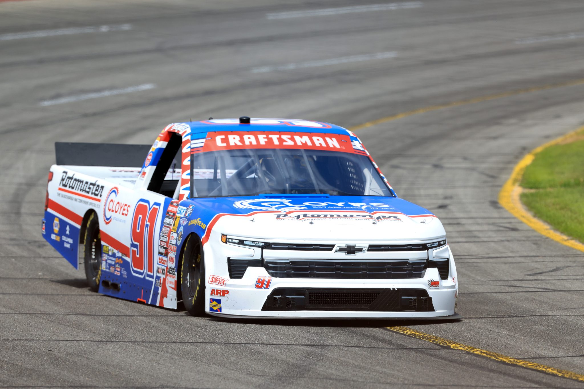 INDIANAPOLIS, INDIANA - JULY 24: Christian Eckes, driver of the #91 Cloyes/Rotomaster Chevrolet, drives during qualifying for the NASCAR Craftsman Truck Series TSport 200 at Lucas Oil Indianapolis Raceway Park on July 24, 2026 in Indianapolis, Indiana. (Photo by Justin Casterline/Getty Images) | Getty Images