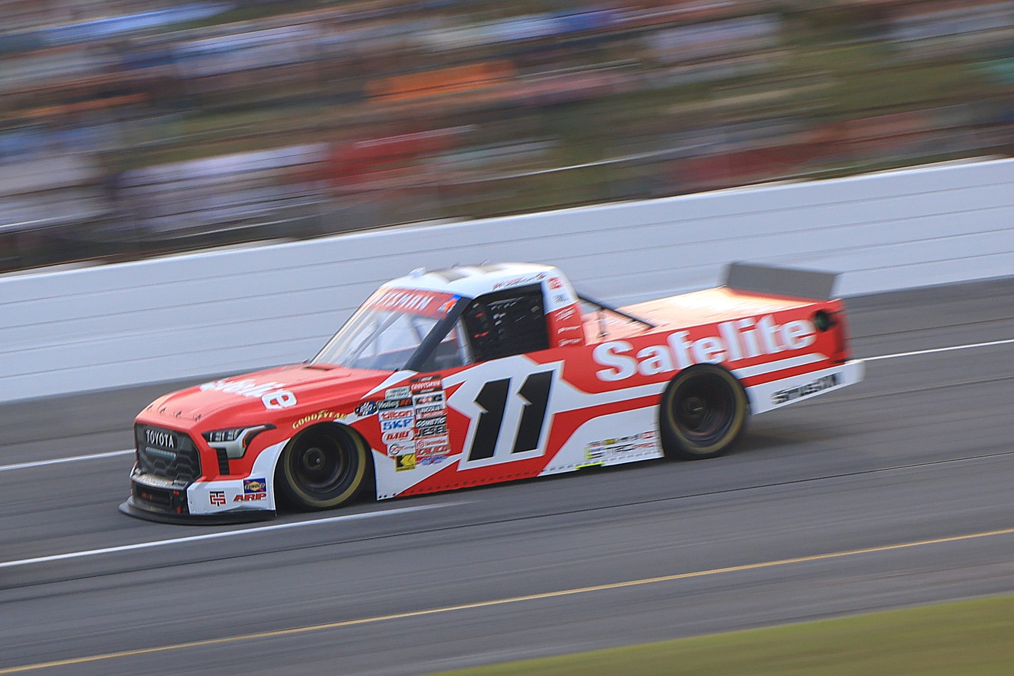 INDIANAPOLIS, INDIANA - JULY 24: Kaden Honeycutt, driver of the #11 Safelite Toyota, drives during the NASCAR Craftsman Truck Series TSport 200 at Lucas Oil Indianapolis Raceway Park on July 24, 2026 in Indianapolis, Indiana. (Photo by Justin Casterline/Getty Images) | Getty Images