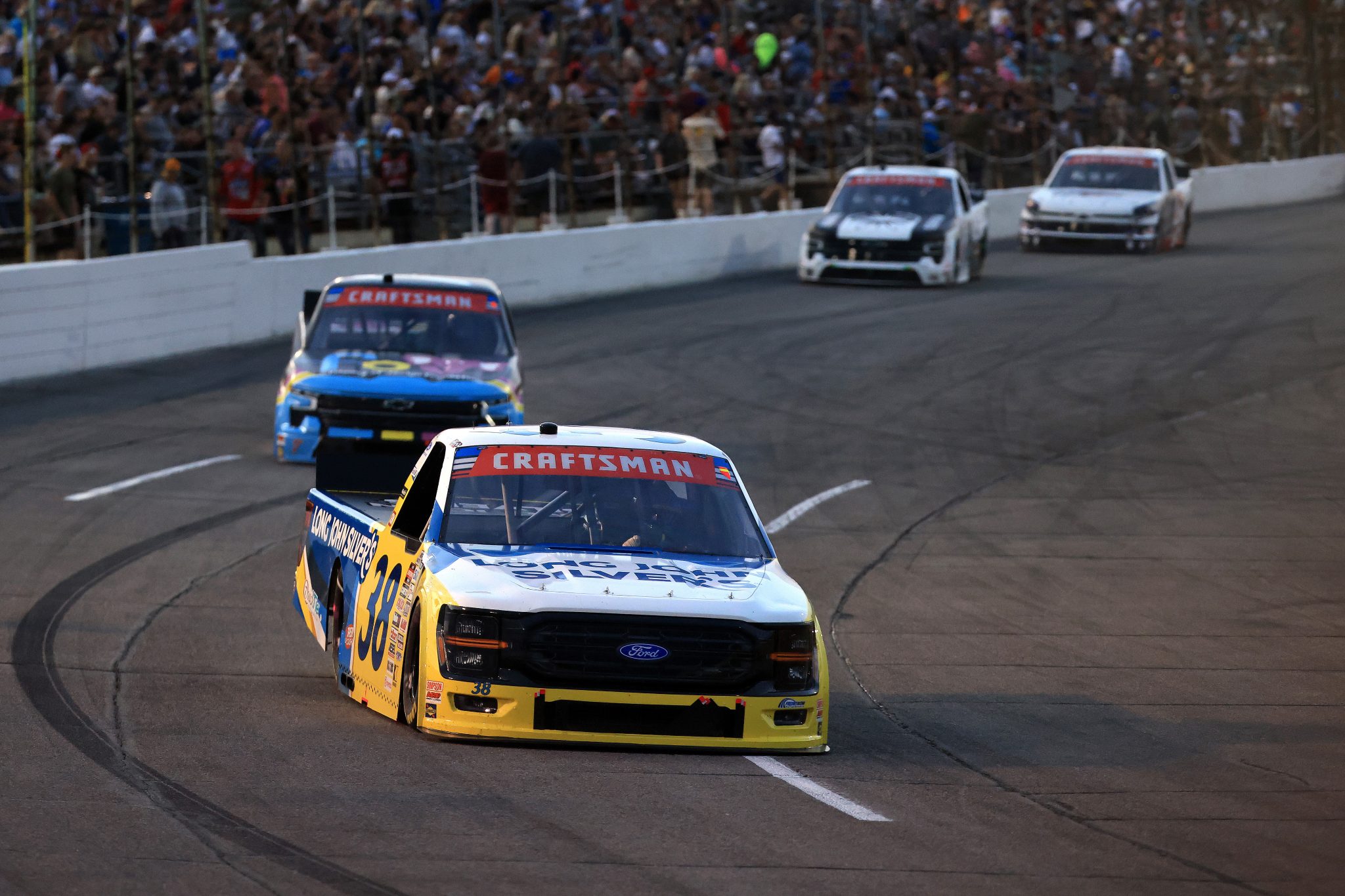 INDIANAPOLIS, INDIANA - JULY 24: Chandler Smith, driver of the #38 Long John Silver's Ford, drives during the NASCAR Craftsman Truck Series TSport 200 at Lucas Oil Indianapolis Raceway Park on July 24, 2026 in Indianapolis, Indiana. (Photo by Justin Casterline/Getty Images) | Getty Images