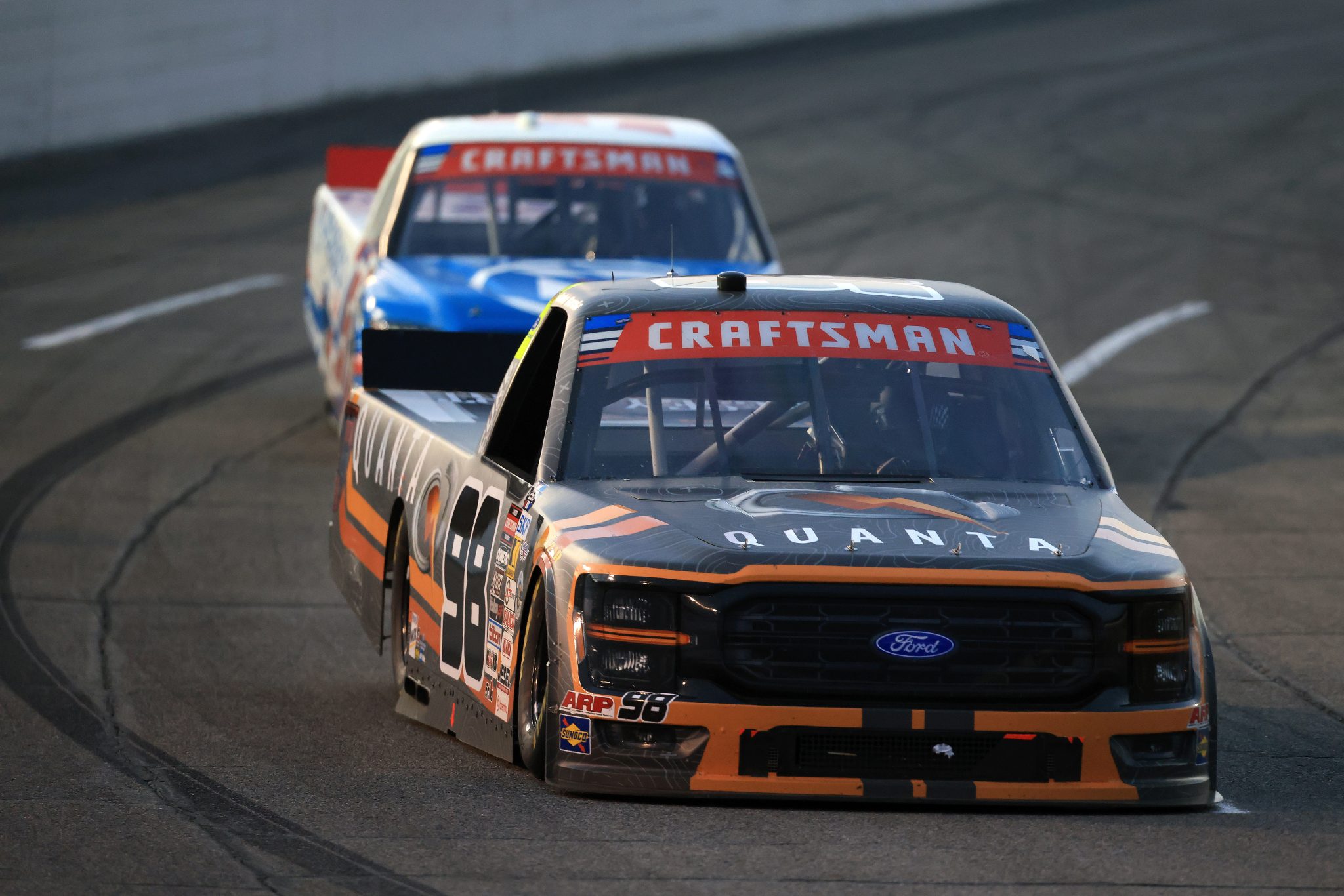 INDIANAPOLIS, INDIANA - JULY 24: Jake Garcia, driver of the #98 Quanta/Curb Records Ford, drives during the NASCAR Craftsman Truck Series TSport 200 at Lucas Oil Indianapolis Raceway Park on July 24, 2026 in Indianapolis, Indiana. (Photo by Justin Casterline/Getty Images) | Getty Images