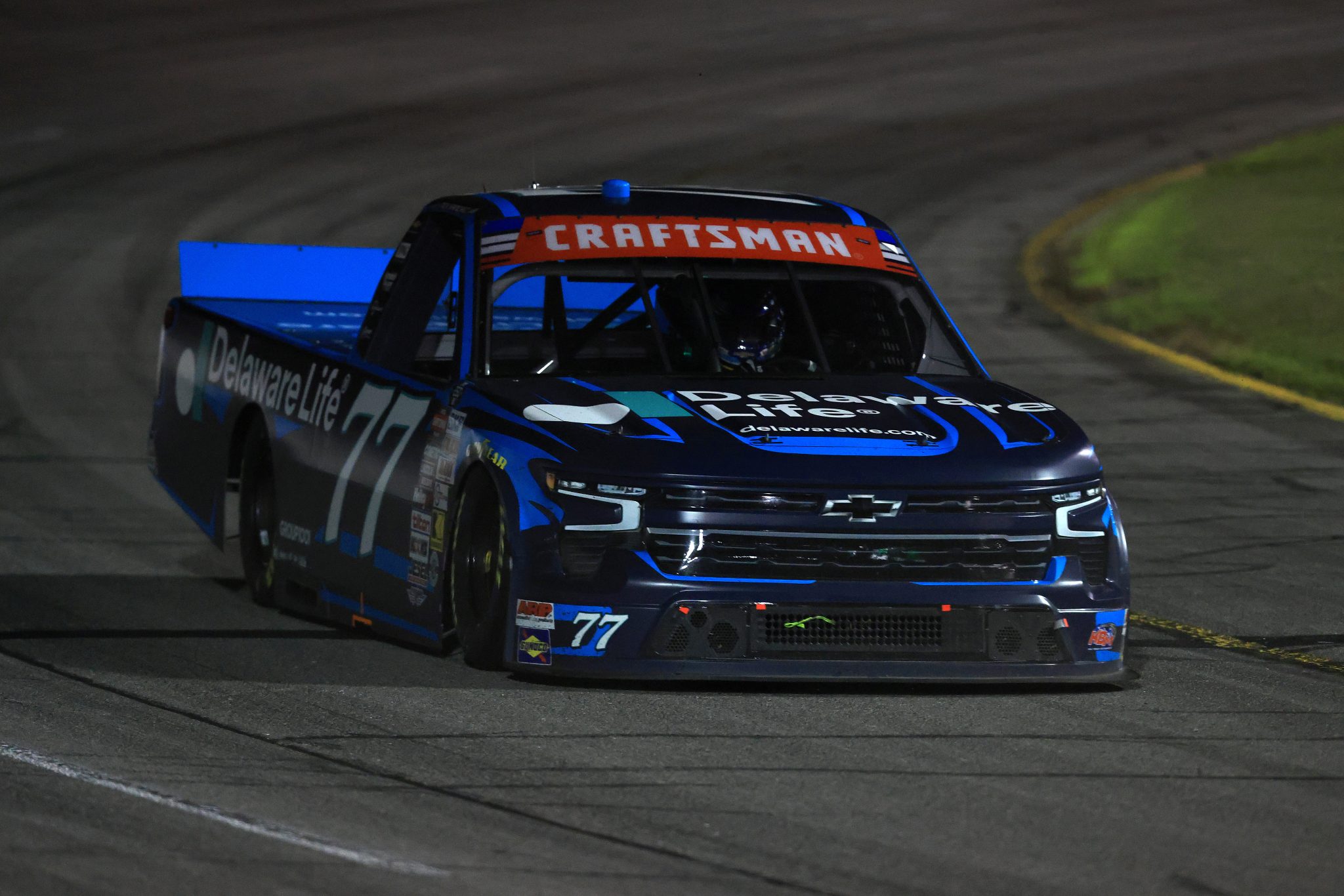 INDIANAPOLIS, INDIANA - JULY 24: Nick Sanchez, driver of the #77 Delaware Life Chevrolet, drives during the NASCAR Craftsman Truck Series TSport 200 at Lucas Oil Indianapolis Raceway Park on July 24, 2026 in Indianapolis, Indiana. (Photo by Justin Casterline/Getty Images) | Getty Images