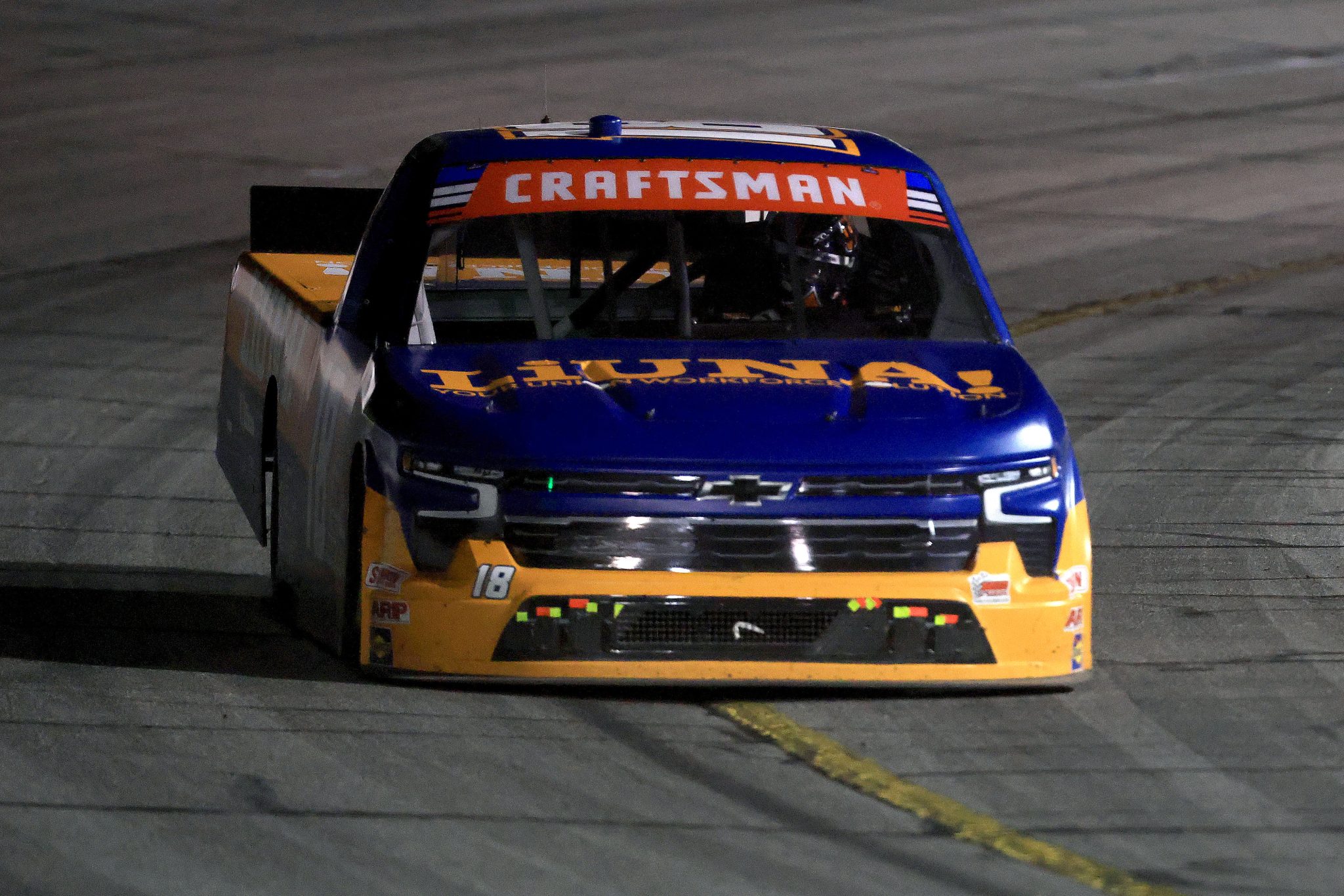 INDIANAPOLIS, INDIANA - JULY 24: Tyler Ankrum, driver of the #18 LIUNA Chevrolet, drives during the NASCAR Craftsman Truck Series TSport 200 at Lucas Oil Indianapolis Raceway Park on July 24, 2026 in Indianapolis, Indiana. (Photo by Justin Casterline/Getty Images) | Getty Images