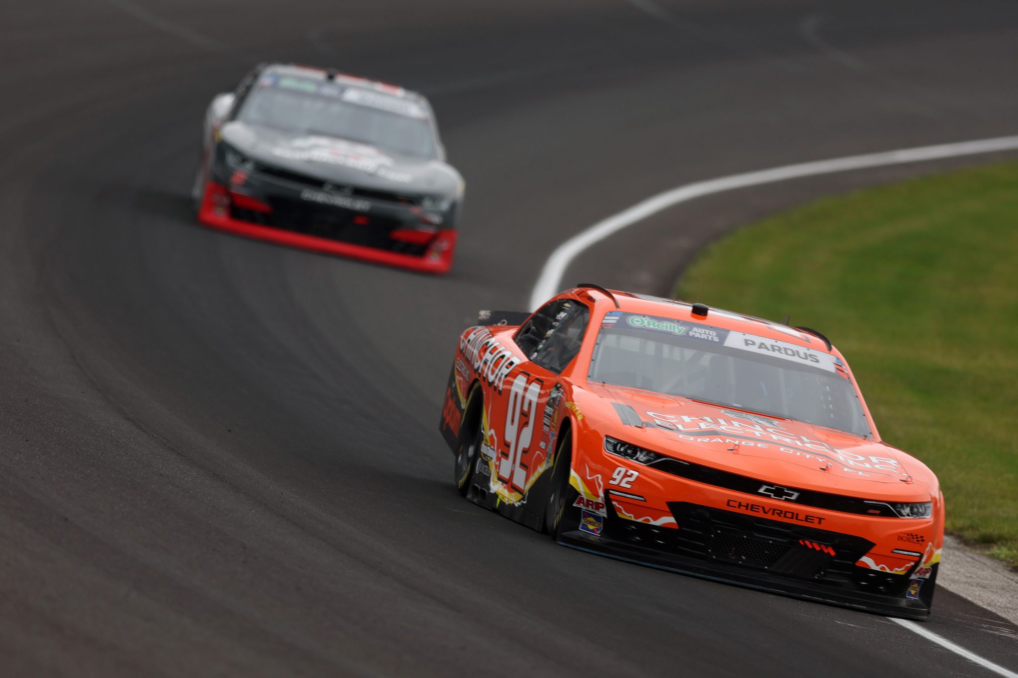 INDIANAPOLIS, INDIANA - JULY 25: Preston Pardus, driver of the #92 Chinchor Electric Chevrolet, drives during the NASCAR O'Reilly Auto Parts Series Pennzoil 250 Presented by Take 5 Oil Change at Indianapolis Motor Speedway on July 25, 2026 in Indianapolis, Indiana. (Photo by Logan Riely/Getty Images) | Getty Images