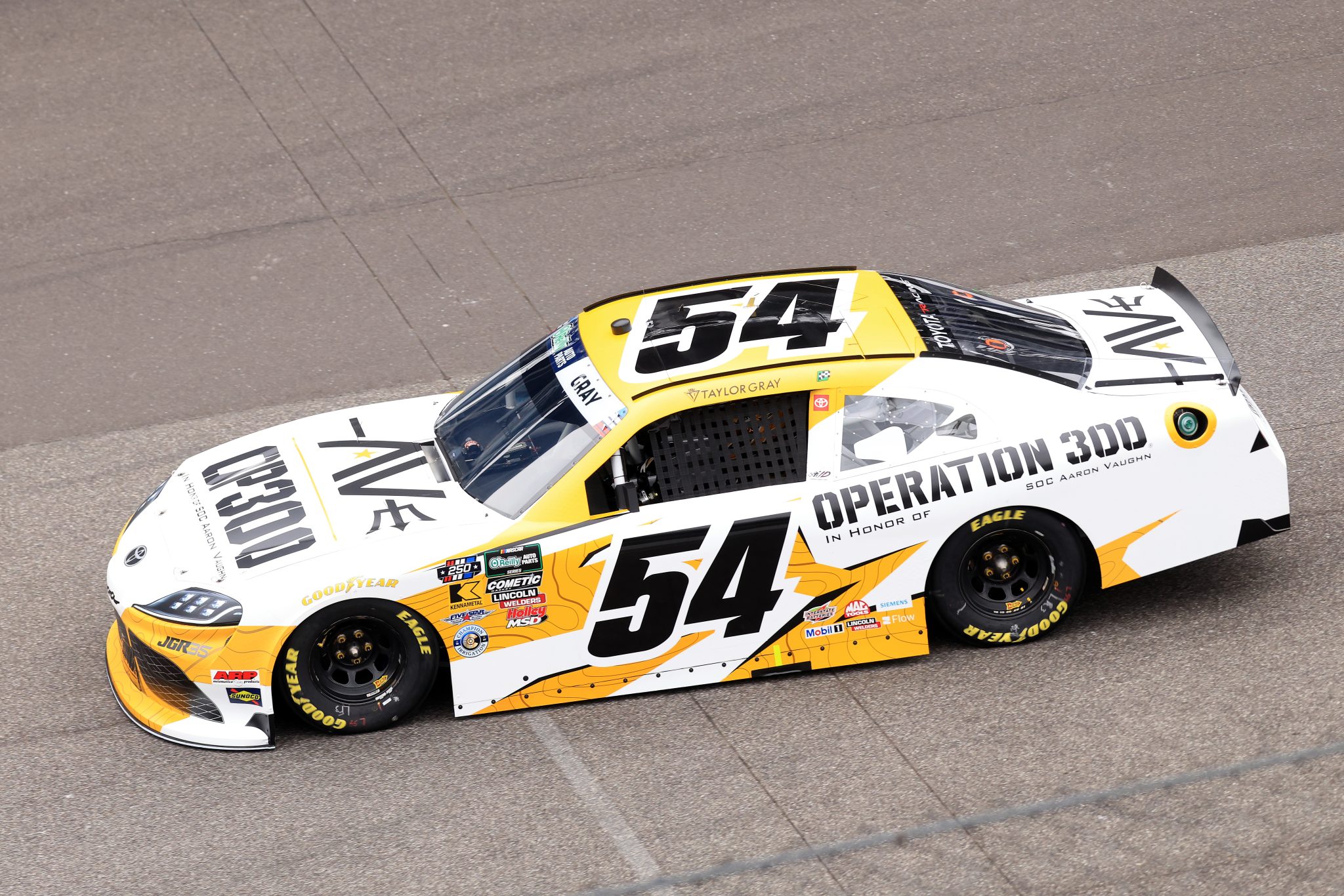 INDIANAPOLIS, INDIANA - JULY 25: Taylor Gray, driver of the #54 Operation 300 Toyota, enters the trackduring qualifying for the NASCAR O'Reilly Auto Parts Series Pennzoil 250 Presented by Take 5 Oil Change at Indianapolis Motor Speedway on July 25, 2026 in Indianapolis, Indiana. (Photo by Justin Casterline/Getty Images) | Getty Images