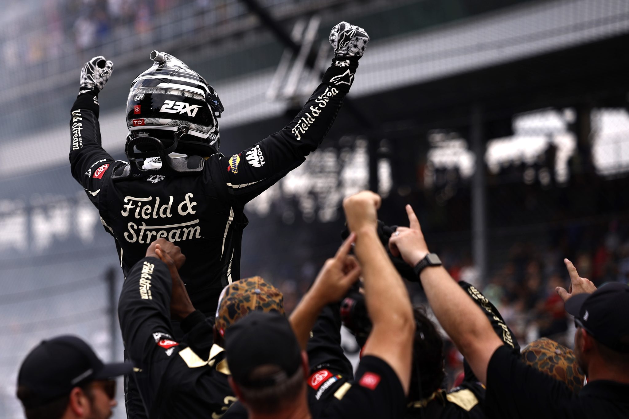 INDIANAPOLIS, INDIANA - JULY 26: Corey Heim, driver of the #67 Field &amp; Stream Toyota, celebrates after winning the NASCAR Cup Series Brickyard 400 at Indianapolis Motor Speedway on July 26, 2026 in Indianapolis, Indiana. (Photo by Sean Gardner/Getty Images) | Getty Images