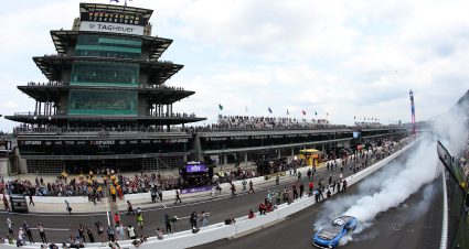 INDIANAPOLIS, INDIANA - JULY 26: Corey Heim, driver of the #67 Field & Stream Toyota, celebrates with a burnout after winning the NASCAR Cup Series Brickyard 400 at Indianapolis Motor Speedway on July 26, 2026 in Indianapolis, Indiana. (Photo by Logan Riely/Getty Images) | Getty Images
