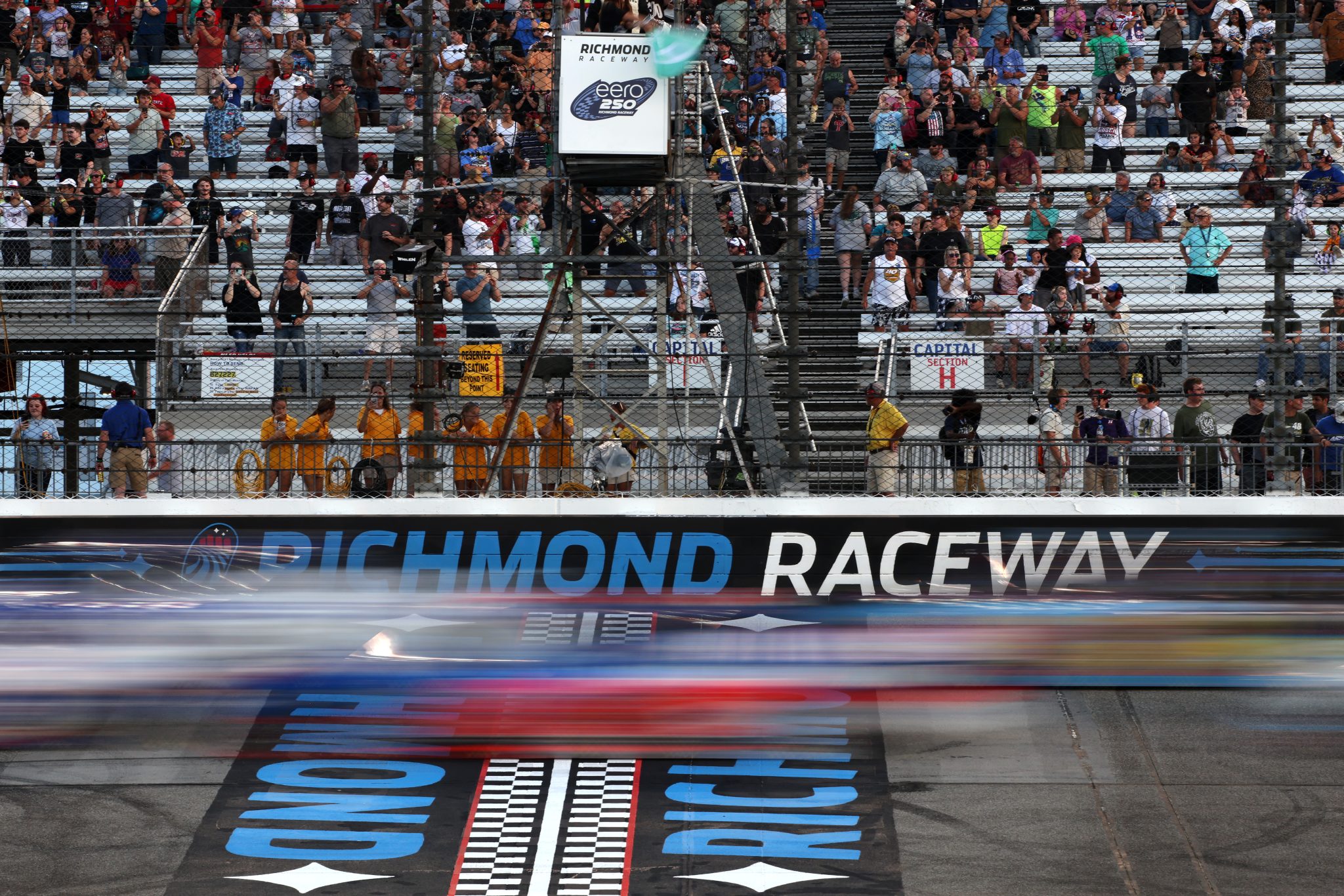 RICHMOND, VIRGINIA - AUGUST 15: A general view of the green flag start of the NASCAR Craftsman Truck Series eero 250 at Richmond Raceway on August 15, 2025 in Richmond, Virginia. (Photo by Samuel Corum/Getty Images) | Getty Images