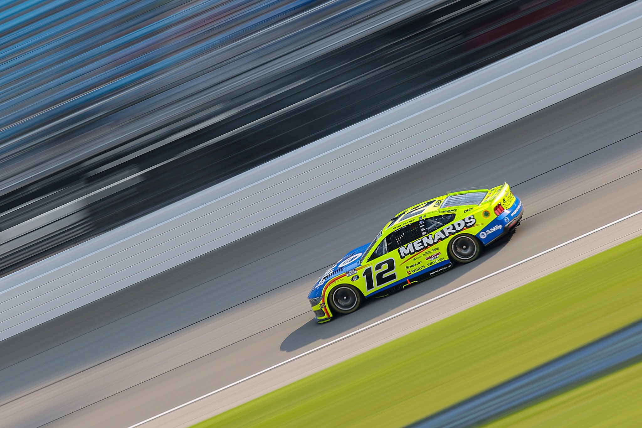 JOLIET, ILLINOIS - JULY 03: Ryan Blaney, driver of the #12 Menards/Dutch Boy Ford, drives during practice for the NASCAR Cup Series eero 400 at Chicagoland Speedway on July 03, 2026 in Joliet, Illinois. (Photo by Jonathan Bachman/Getty Images) | Getty Images