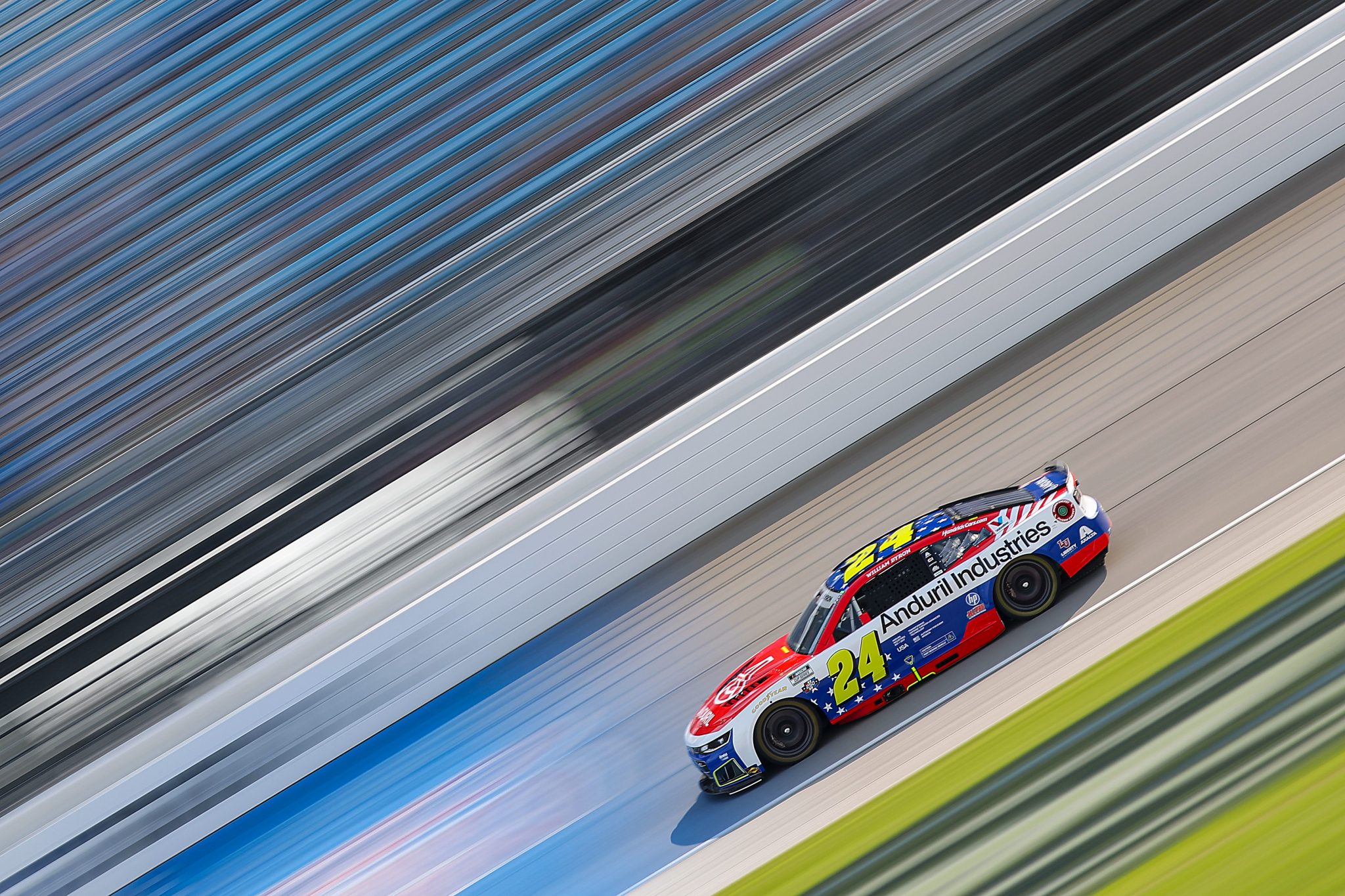JOLIET, ILLINOIS - JULY 03: William Byron, driver of the #24 Anduril Chevrolet, drives during practice for the NASCAR Cup Series eero 400 at Chicagoland Speedway on July 03, 2026 in Joliet, Illinois. (Photo by Jonathan Bachman/Getty Images) | Getty Images