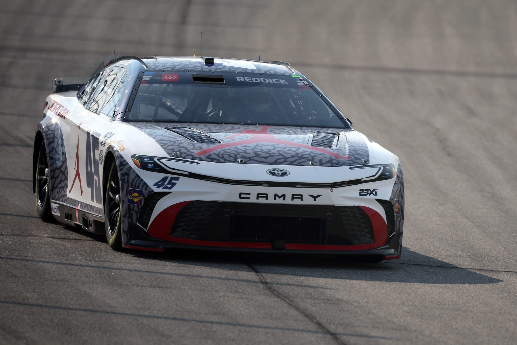 JOLIET, ILLINOIS - JULY 03: Tyler Reddick, driver of the #45 Jordan Brand Toyota, drives during practice for the NASCAR Cup Series eero 400 at Chicagoland Speedway on July 03, 2026 in Joliet, Illinois. (Photo by James Gilbert/Getty Images) | Getty Images