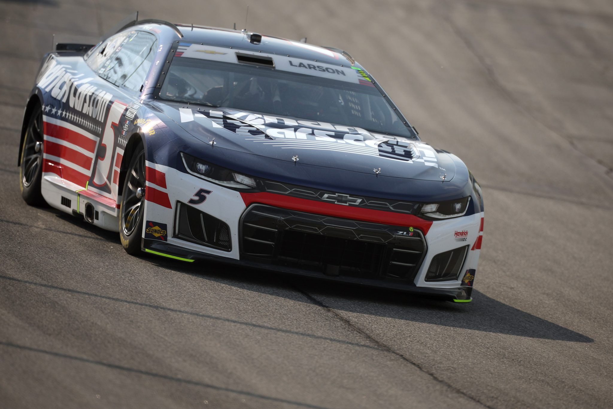 JOLIET, ILLINOIS - JULY 03: Kyle Larson, driver of the #5 HendrickCars.com Chevrolet, drives during practice for the NASCAR Cup Series eero 400 at Chicagoland Speedway on July 03, 2026 in Joliet, Illinois. (Photo by James Gilbert/Getty Images) | Getty Images