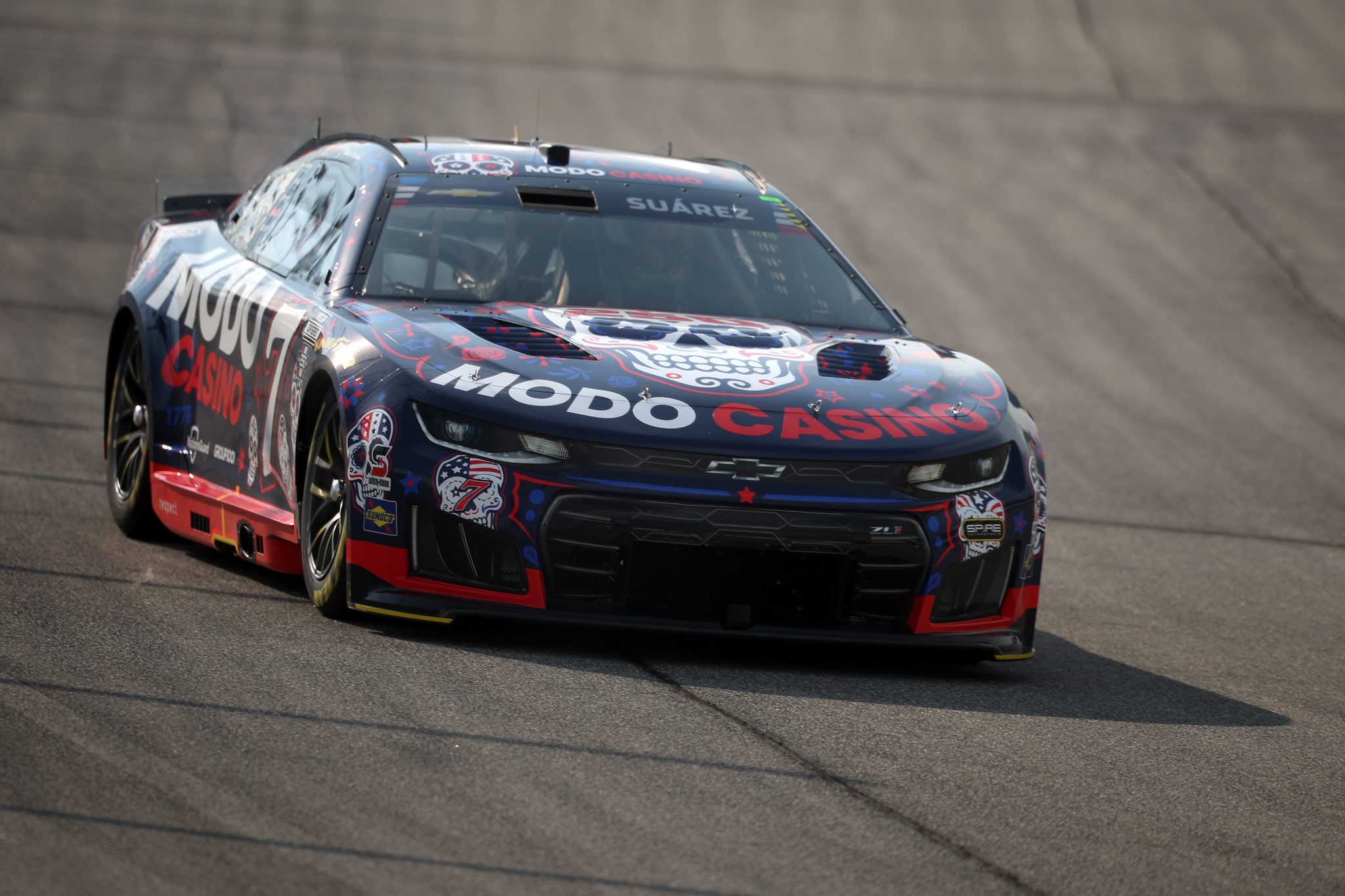 JOLIET, ILLINOIS - JULY 03: Daniel Suarez, driver of the #7 Modo Casino Chevrolet, drives during practice for the NASCAR Cup Series eero 400 at Chicagoland Speedway on July 03, 2026 in Joliet, Illinois. (Photo by James Gilbert/Getty Images) | Getty Images