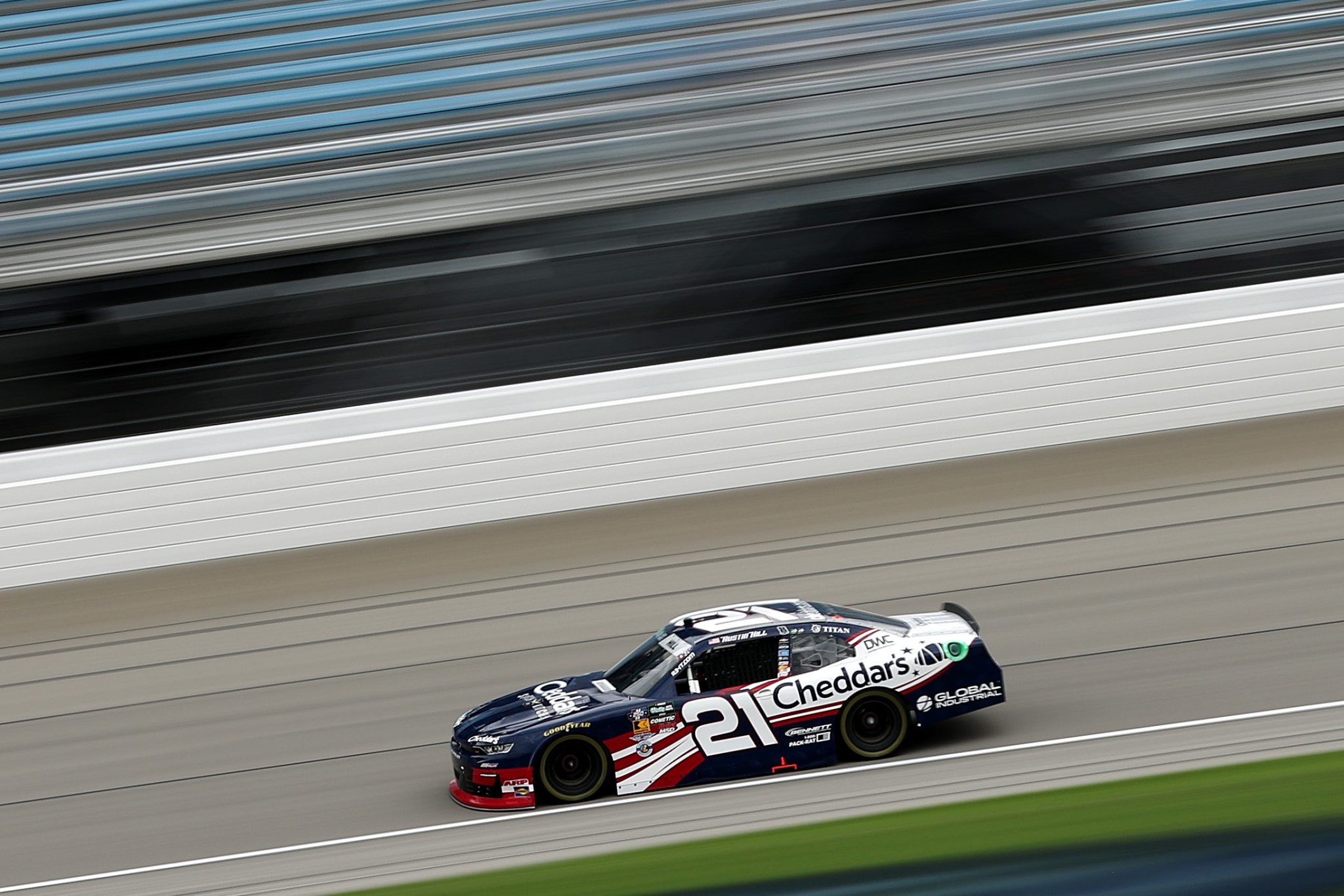 JOLIET, ILLINOIS - JULY 04: Austin Hill, driver of the #21 Cheddar's Scratch Kitchen Chevrolet, drives during practice for the NASCAR O'Reilly Auto Parts Series Cuervo 300 at Chicagoland Speedway on July 04, 2026 in Joliet, Illinois. (Photo by James Gilbert/Getty Images) | Getty Images