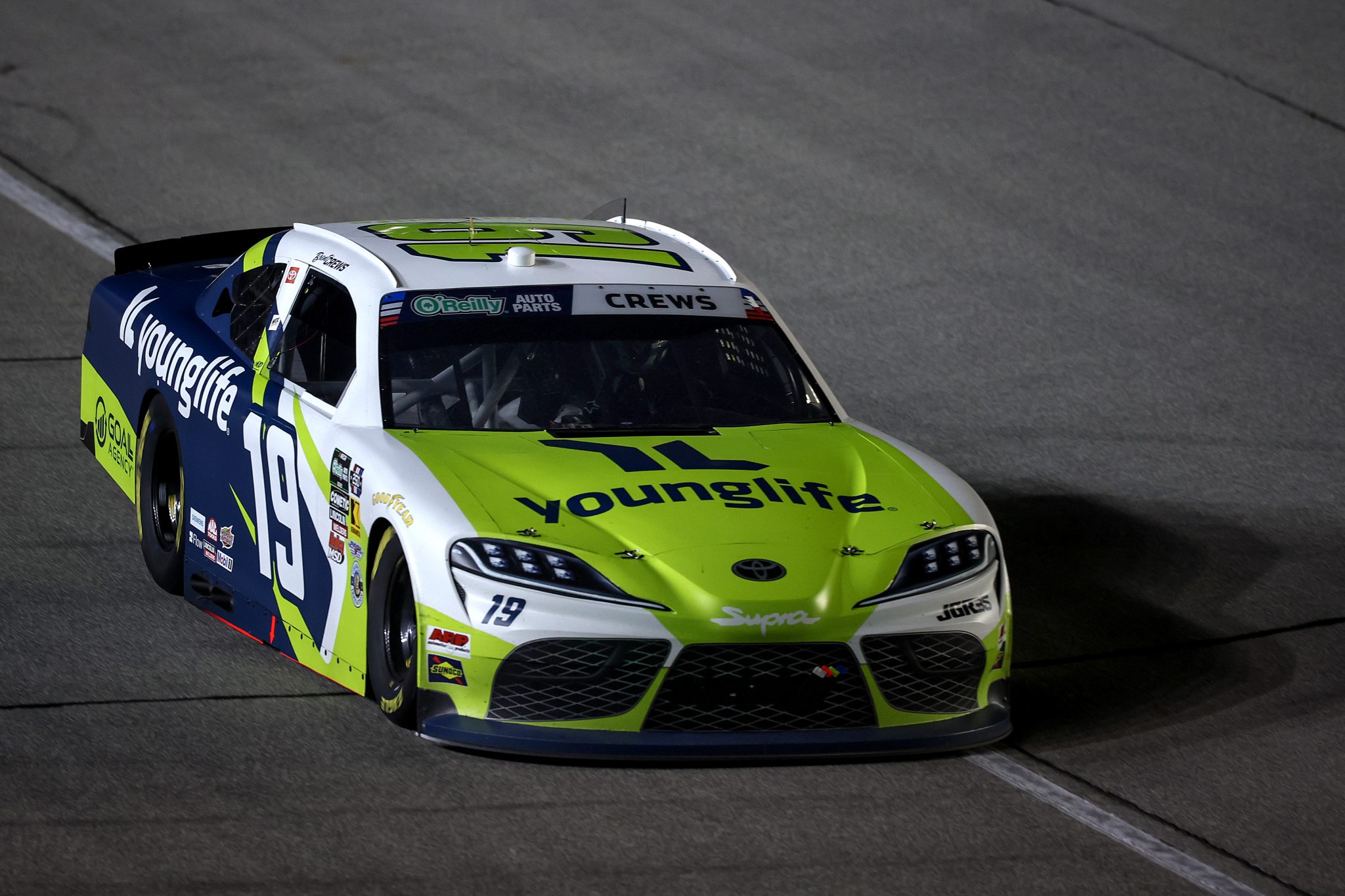 JOLIET, ILLINOIS - JULY 04: Brent Crews, driver of the #19 YoungLife Toyota, drives during the NASCAR O'Reilly Auto Parts Series Cuervo 300 at Chicagoland Speedway on July 04, 2026 in Joliet, Illinois. (Photo by James Gilbert/Getty Images) | Getty Images