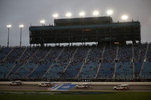 JOLIET, ILLINOIS - JULY 04: The NASCAR track drying team work to dry the track during a weather delay of the NASCAR O'Reilly Auto Parts Series Cuervo 300 at Chicagoland Speedway on July 04, 2026 in Joliet, Illinois. (Photo by James Gilbert/Getty Images) | Getty Images