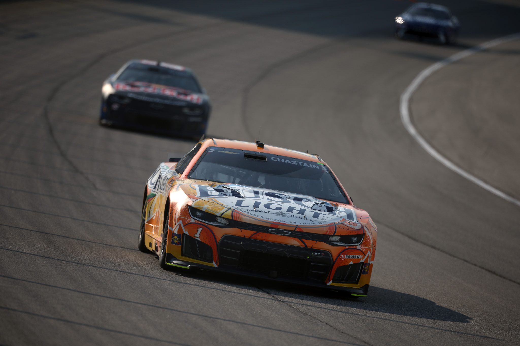 JOLIET, ILLINOIS - JULY 03: Ross Chastain, driver of the #1 Busch Light Flavor Showdown Chevrolet, drives during practice for the NASCAR Cup Series eero 400 at Chicagoland Speedway on July 03, 2026 in Joliet, Illinois. (Photo by James Gilbert/Getty Images) | Getty Images
