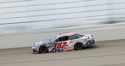JOLIET, ILLINOIS - JULY 04: Nick Sanchez, driver of the #87 3-Dimensional Services Group Chevrolet, drives during practice for the NASCAR O'Reilly Auto Parts Series Cuervo 300 at Chicagoland Speedway on July 04, 2026 in Joliet, Illinois. (Photo by James Gilbert/Getty Images) | Getty Images