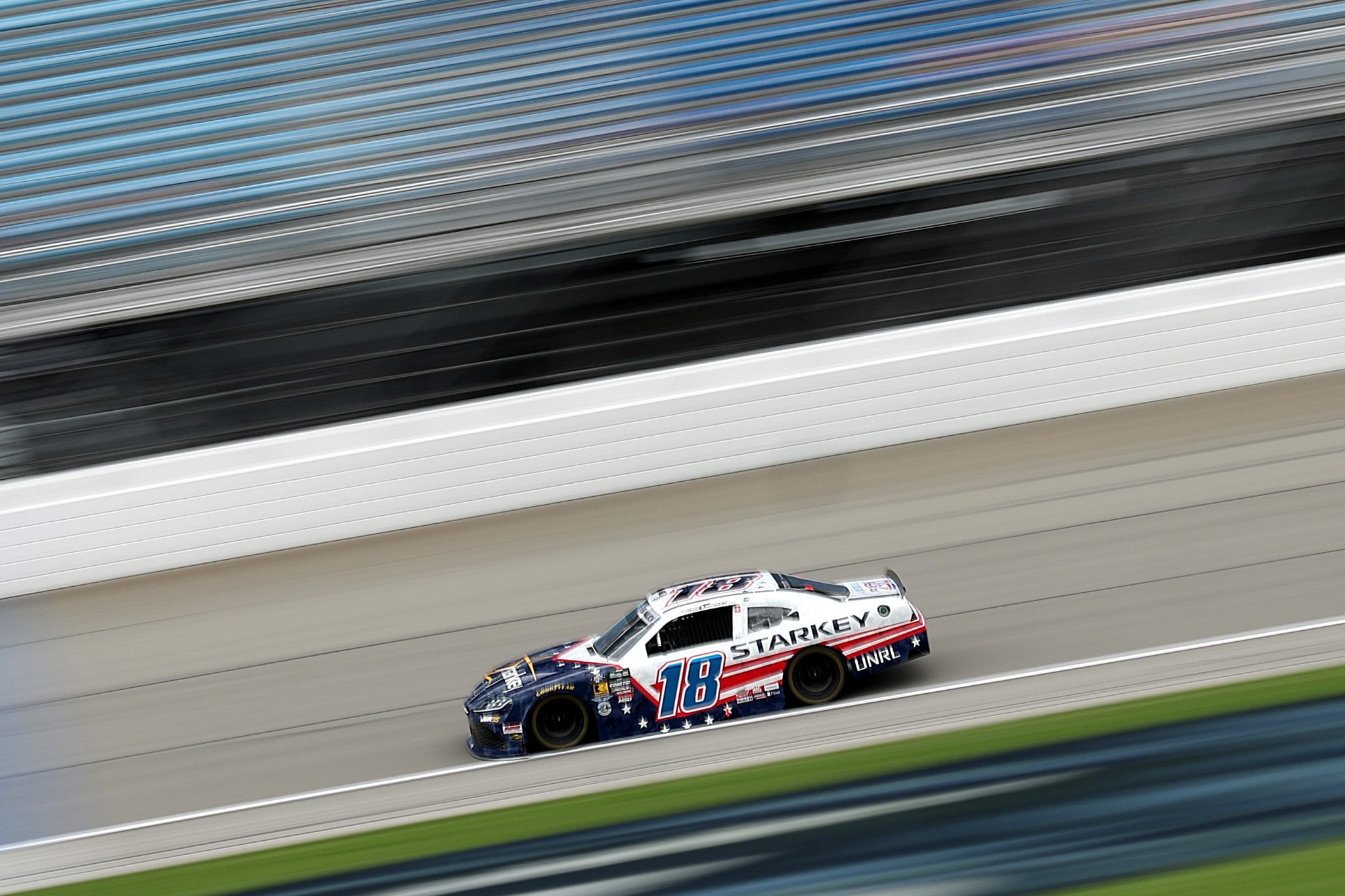 JOLIET, ILLINOIS - JULY 04: William Sawalich, driver of the #18 Starkey Toyota, drives during practice for the NASCAR O'Reilly Auto Parts Series Cuervo 300 at Chicagoland Speedway on July 04, 2026 in Joliet, Illinois. (Photo by James Gilbert/Getty Images) | Getty Images