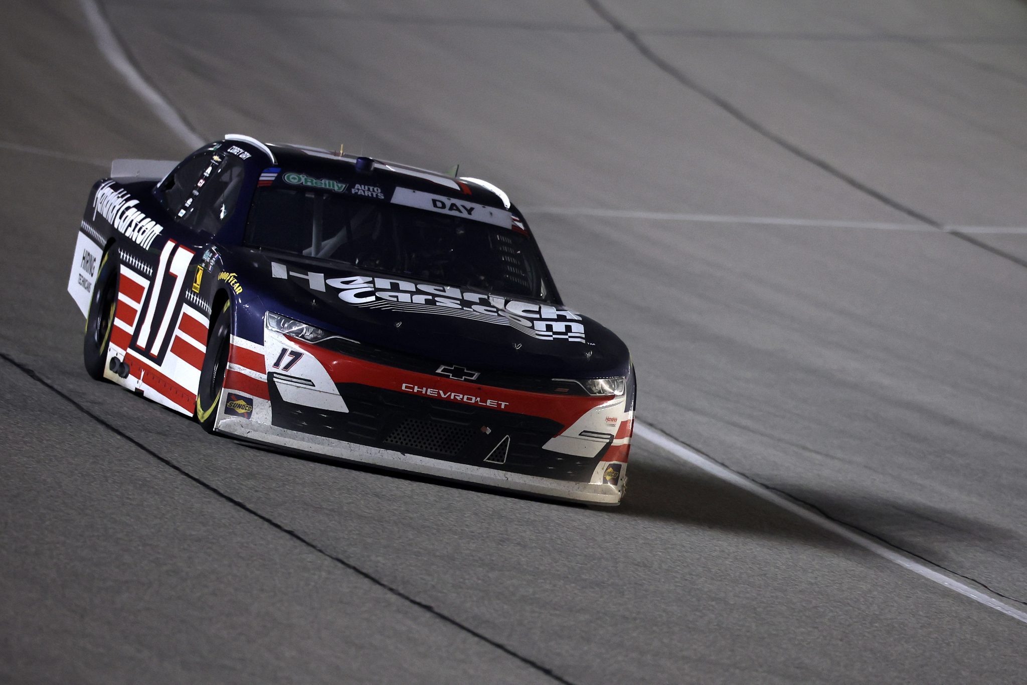 JOLIET, ILLINOIS - JULY 04: Corey Day, driver of the #17 HendrickCars.com Chevrolet, drives during the NASCAR O'Reilly Auto Parts Series Cuervo 300 at Chicagoland Speedway on July 04, 2026 in Joliet, Illinois. (Photo by James Gilbert/Getty Images) | Getty Images