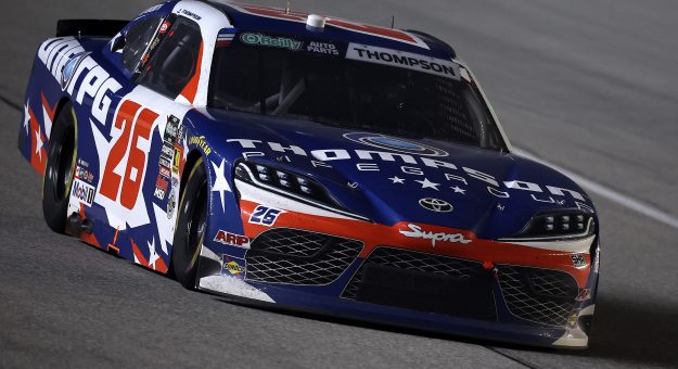 JOLIET, ILLINOIS - JULY 04: Dean Thompson, driver of the #26 Thompson Pipe Group Toyota, drives during the NASCAR O'Reilly Auto Parts Series Cuervo 300 at Chicagoland Speedway on July 04, 2026 in Joliet, Illinois. (Photo by James Gilbert/Getty Images) | Getty Images
