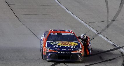 JOLIET, ILLINOIS - JULY 05: Chase Briscoe, driver of the #19 Bass Pro Shops Toyota, reacts after winning the NASCAR Cup Series eero 400 at Chicagoland Speedway on July 05, 2026 in Joliet, Illinois. (Photo by Jonathan Bachman/Getty Images) | Getty Images