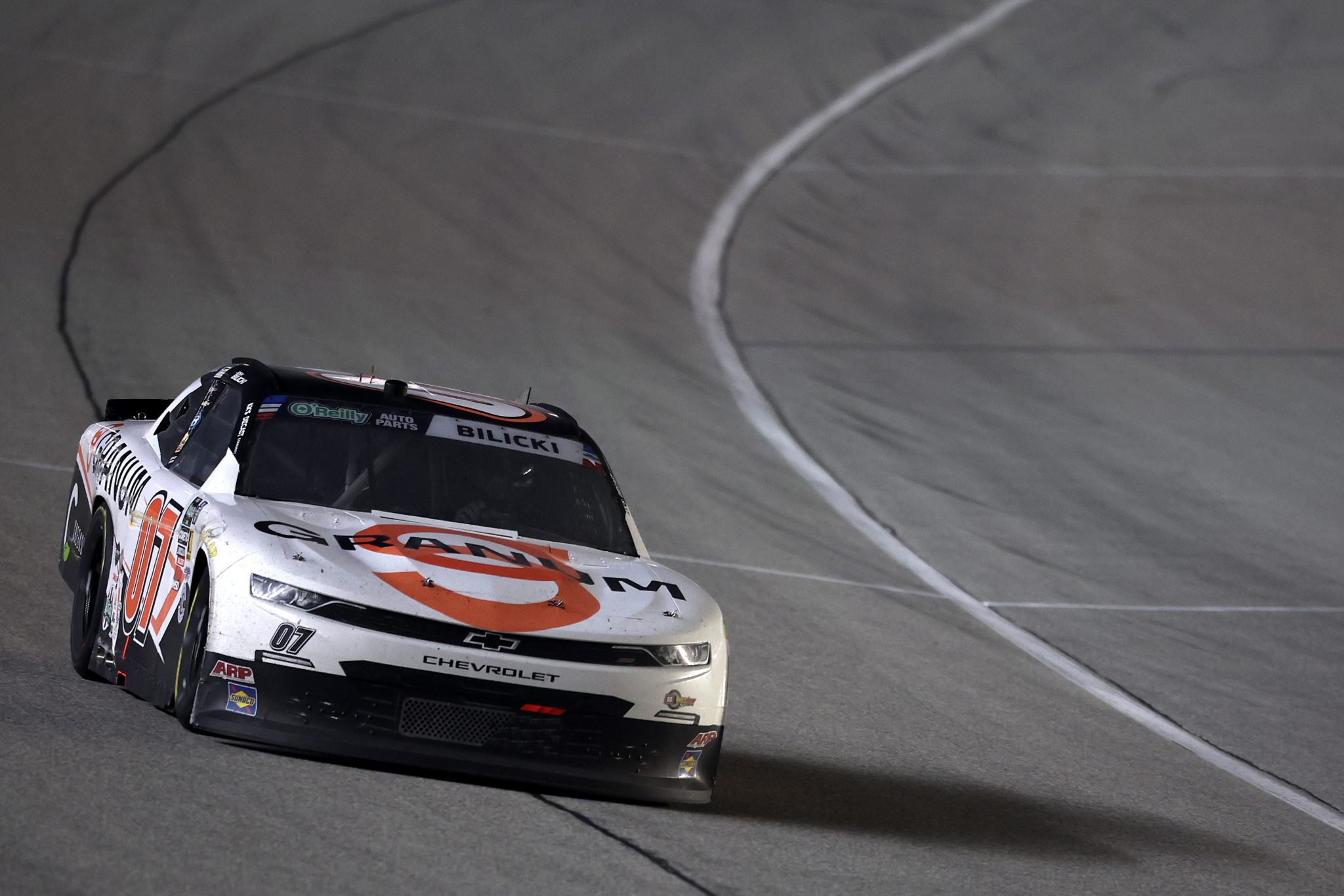 JOLIET, ILLINOIS - JULY 04: Josh Bilicki, driver of the #07 Granum X Creekside Outdoors Chevrolet, drives during the NASCAR O'Reilly Auto Parts Series Cuervo 300 at Chicagoland Speedway on July 04, 2026 in Joliet, Illinois. (Photo by James Gilbert/Getty Images) | Getty Images