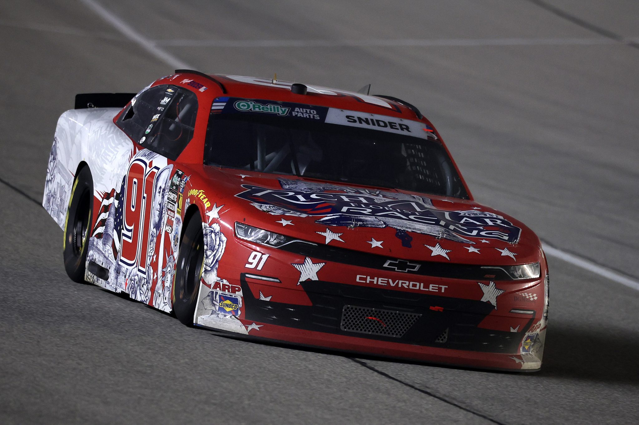 JOLIET, ILLINOIS - JULY 04: Myatt Snider, driver of the #91 Rich Mar Florist Chevrolet, drives during the NASCAR O'Reilly Auto Parts Series Cuervo 300 at Chicagoland Speedway on July 04, 2026 in Joliet, Illinois. (Photo by James Gilbert/Getty Images) | Getty Images