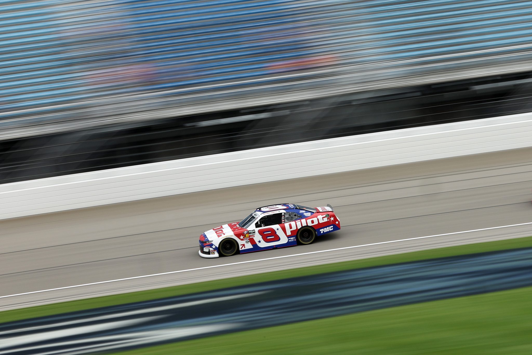 JOLIET, ILLINOIS - JULY 04: Sammy Smith, driver of the #8 Pilot Chevrolet, drives during practice for the NASCAR O'Reilly Auto Parts Series Cuervo 300 at Chicagoland Speedway on July 04, 2026 in Joliet, Illinois. (Photo by James Gilbert/Getty Images) | Getty Images