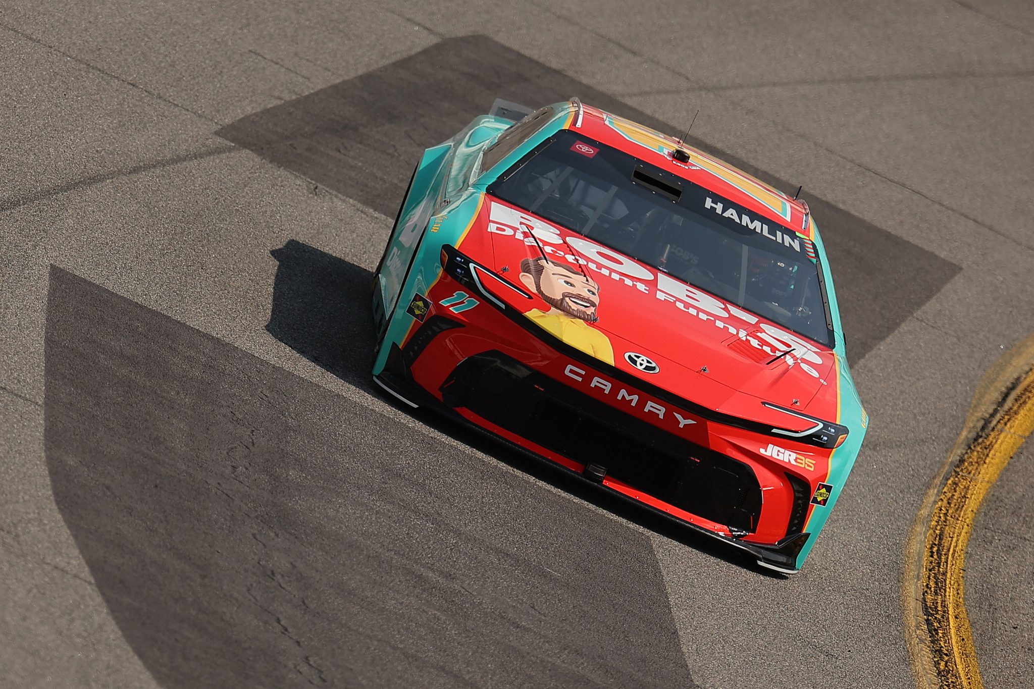 RICHMOND, VIRGINIA - AUGUST 14: Denny Hamlin, driver of the #11 Bob's Discount Furniture Toyota, drives during practice for the NASCAR Cup Series Cook Out 400 at Richmond Raceway on August 14, 2026 in Richmond, Virginia. (Photo by Jonathan Bachman/Getty Images) | Getty Images
