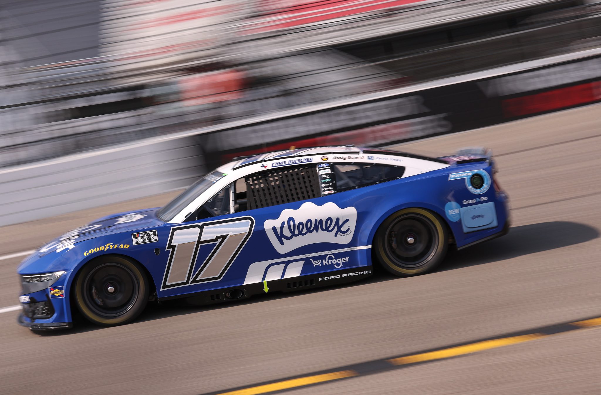RICHMOND, VIRGINIA - AUGUST 14: Chris Buescher, driver of the #17 Kroger/Grab Kleenex Ford, drives during practice for the NASCAR Cup Series Cook Out 400 at Richmond Raceway on August 14, 2026 in Richmond, Virginia. (Photo by David Jensen/Getty Images) | Getty Images