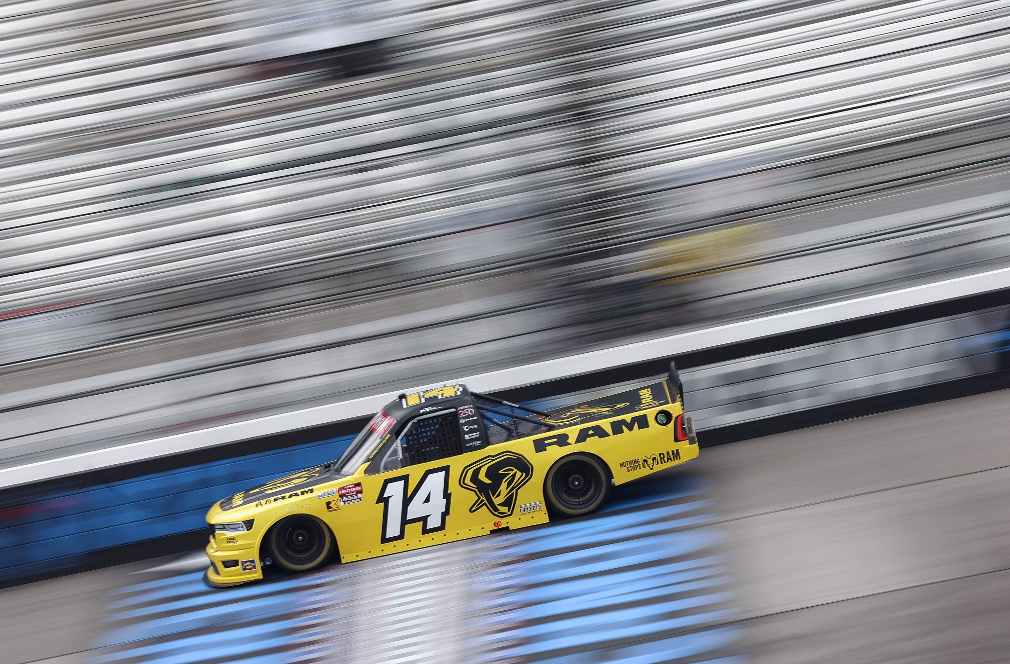 RICHMOND, VIRGINIA - AUGUST 14: Mini Tyrrell, driver of the #14 RAM RAM, drives during practice for the NASCAR Craftsman Truck Series Black's Tire 250 presented by BTS Rewards at Richmond Raceway on August 14, 2026 in Richmond, Virginia. (Photo by David Jensen/Getty Images) | Getty Images