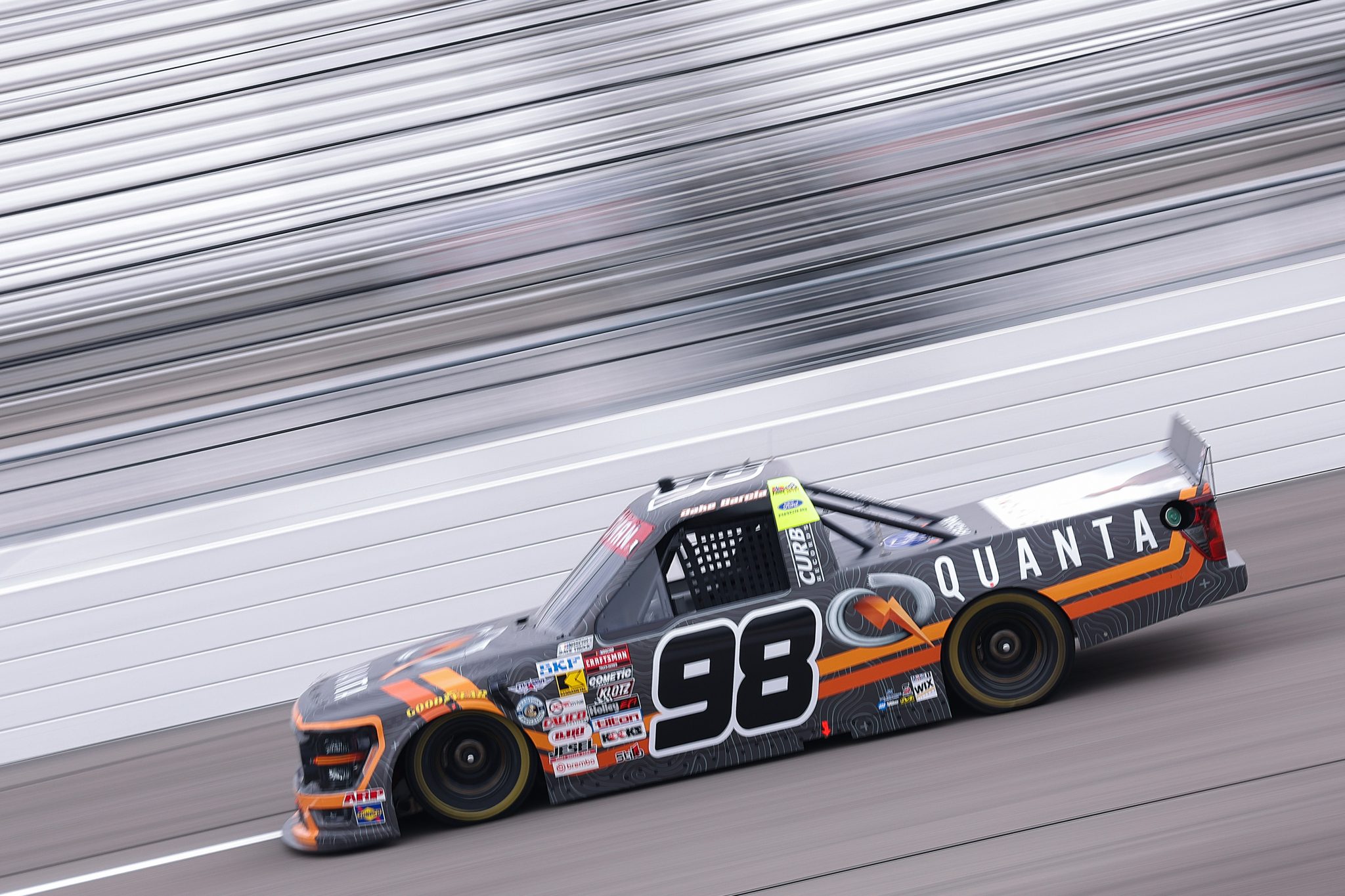 RICHMOND, VIRGINIA - AUGUST 14: Jake Garcia, driver of the #98 Quanta/Curb Records Ford, drives during practice for the NASCAR Craftsman Truck Series Black's Tire 250 presented by BTS Rewards at Richmond Raceway on August 14, 2026 in Richmond, Virginia. (Photo by David Jensen/Getty Images) | Getty Images