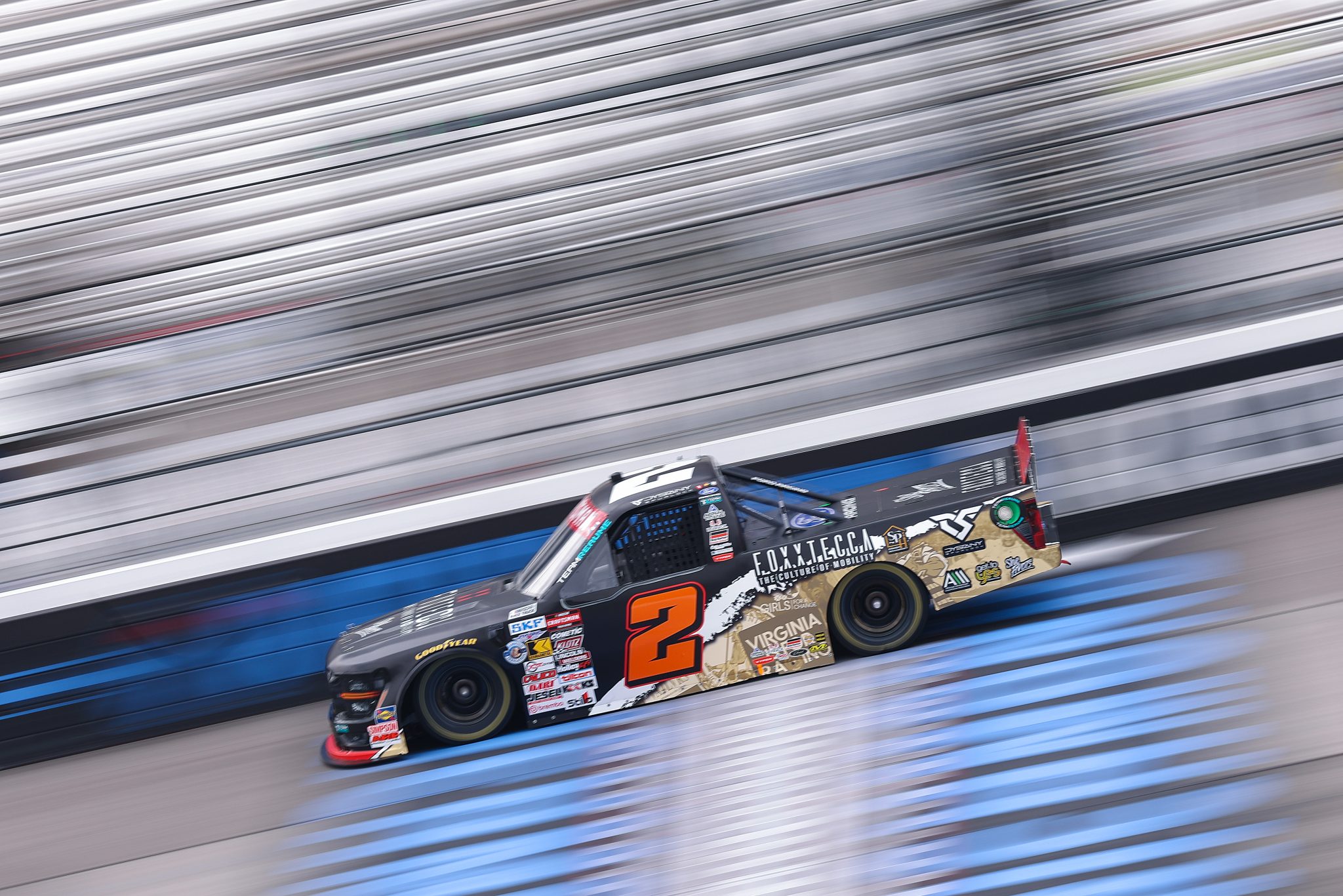 RICHMOND, VIRGINIA - AUGUST 14: Dystany Spurlock, driver of the #2 Foxxtecca Ford, drives during practice for the NASCAR Craftsman Truck Series Black's Tire 250 presented by BTS Rewards at Richmond Raceway on August 14, 2026 in Richmond, Virginia. (Photo by David Jensen/Getty Images) | Getty Images