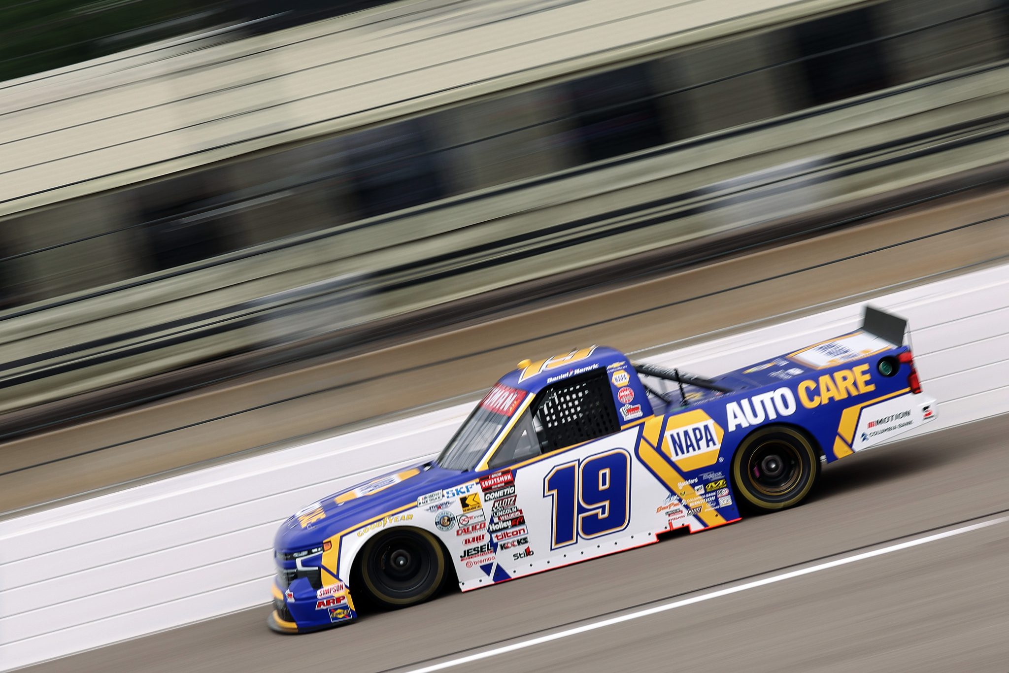 RICHMOND, VIRGINIA - AUGUST 14: Daniel Hemric, driver of the #19 NAPA Auto Care Chevrolet, drives during practice for the NASCAR Craftsman Truck Series Black's Tire 250 presented by BTS Rewards at Richmond Raceway on August 14, 2026 in Richmond, Virginia. (Photo by David Jensen/Getty Images) | Getty Images