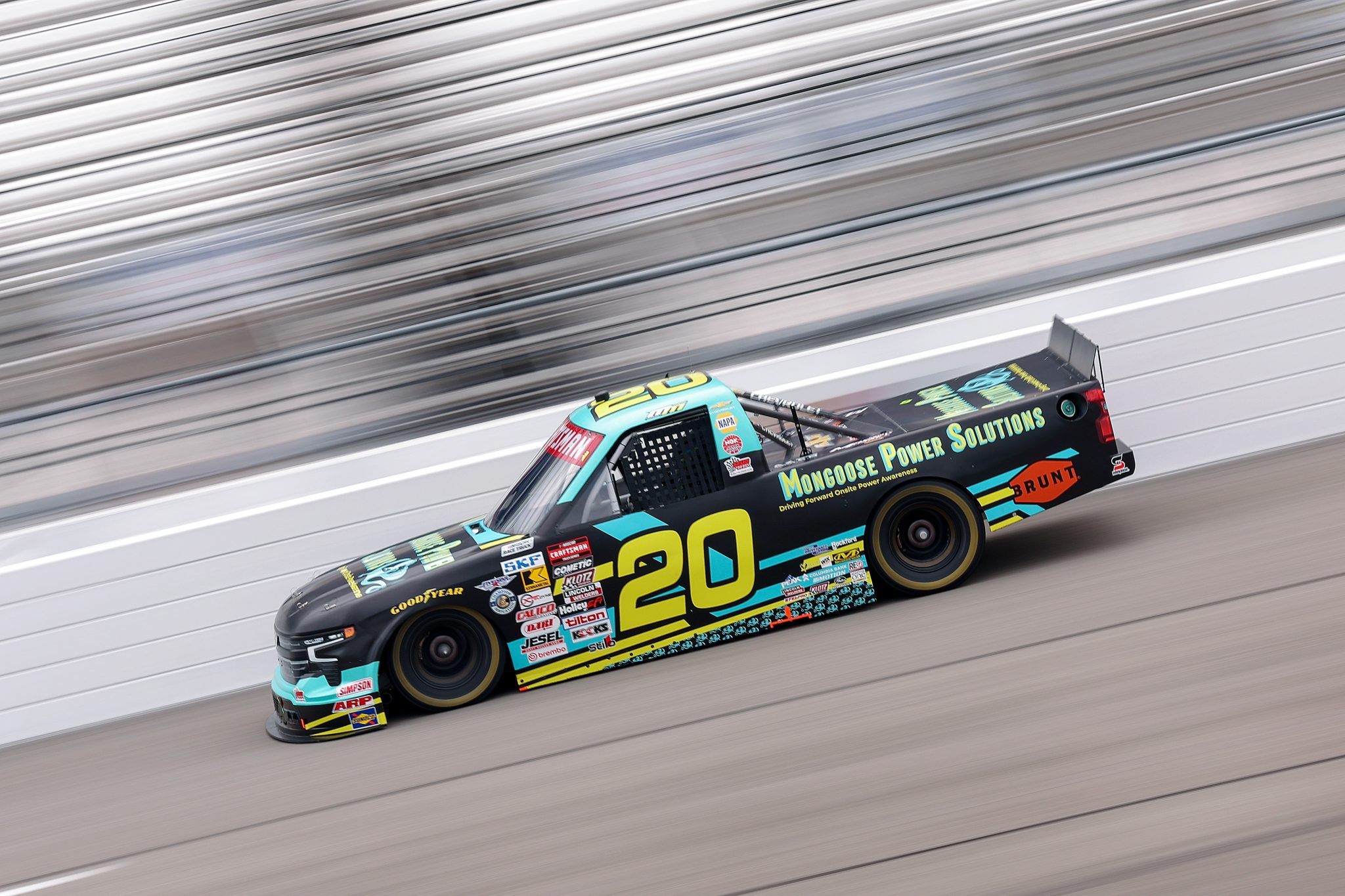 RICHMOND, VIRGINIA - AUGUST 14: Mason Massey, driver of the #20 Mongoose Power Solutions Chevrolet, drives during practice for the NASCAR Craftsman Truck Series Black's Tire 250 presented by BTS Rewards at Richmond Raceway on August 14, 2026 in Richmond, Virginia. (Photo by David Jensen/Getty Images) | Getty Images