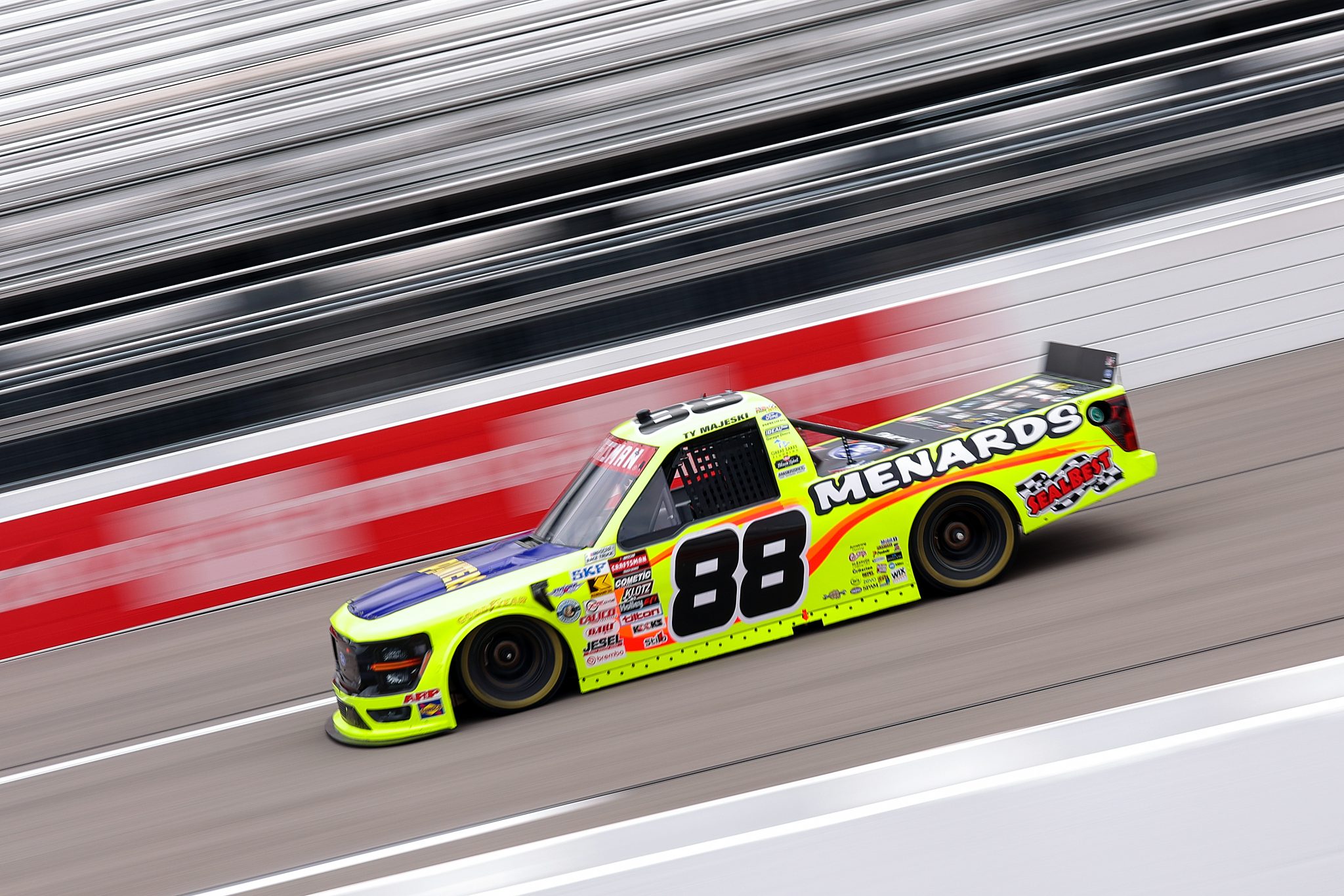 RICHMOND, VIRGINIA - AUGUST 14: Ty Majeski, driver of the #88 Planters/Menards Ford, drives during practice for the NASCAR Craftsman Truck Series Black's Tire 250 presented by BTS Rewards at Richmond Raceway on August 14, 2026 in Richmond, Virginia. (Photo by David Jensen/Getty Images) | Getty Images