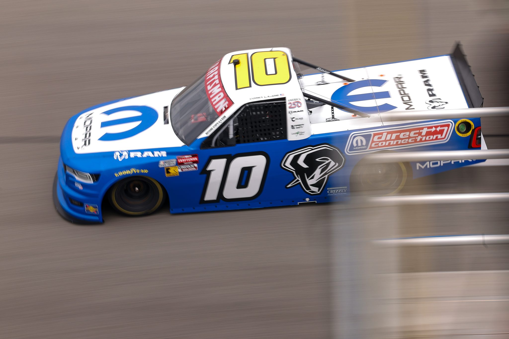 RICHMOND, VIRGINIA - AUGUST 15: Corey LaJoie, driver of the #10 Mopar RAM, drives during the NASCAR Craftsman Truck Series Black's Tire 250 presented by BTS Rewards at Richmond Raceway on August 15, 2026 in Richmond, Virginia. (Photo by David Jensen/Getty Images) | Getty Images