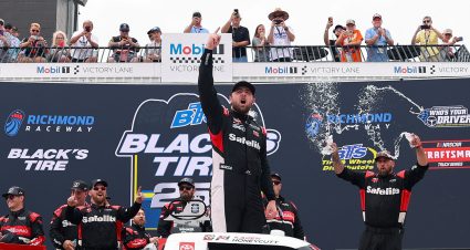 RICHMOND, VIRGINIA - AUGUST 15: Kaden Honeycutt, driver of the #11 Safelite Toyota, celebrates in victory lane after winning the NASCAR Craftsman Truck Series Black's Tire 250 presented by BTS Rewards at Richmond Raceway on August 15, 2026 in Richmond, Virginia. (Photo by David Jensen/Getty Images) | Getty Images