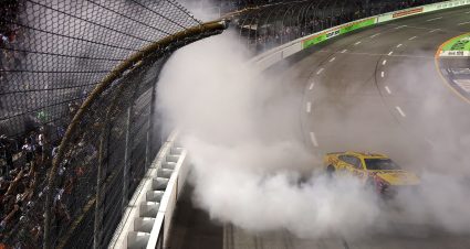 RICHMOND, VIRGINIA - AUGUST 15: Joey Logano, driver of the #22 Shell Pennzoil Ford, celebrates with a burnout after winning the NASCAR Cup Series Cook Out 400 at Richmond Raceway on August 15, 2026 in Richmond, Virginia. (Photo by Jonathan Bachman/Getty Images) | Getty Images