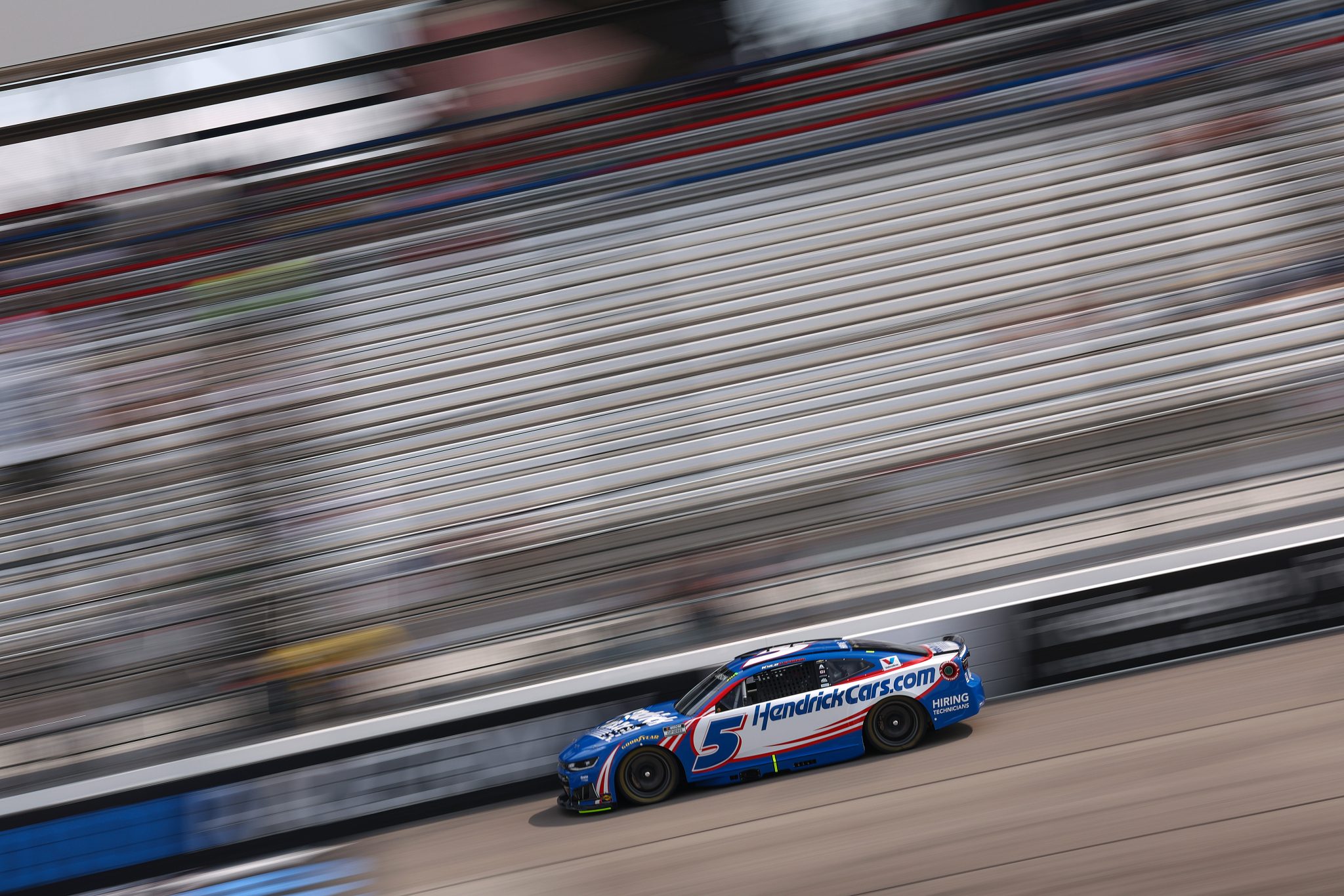 RICHMOND, VIRGINIA - AUGUST 14: Kyle Larson, driver of the #5 HendrickCars.com Chevrolet, drives during practice for the NASCAR Cup Series Cook Out 400 at Richmond Raceway on August 14, 2026 in Richmond, Virginia. (Photo by David Jensen/Getty Images) | Getty Images