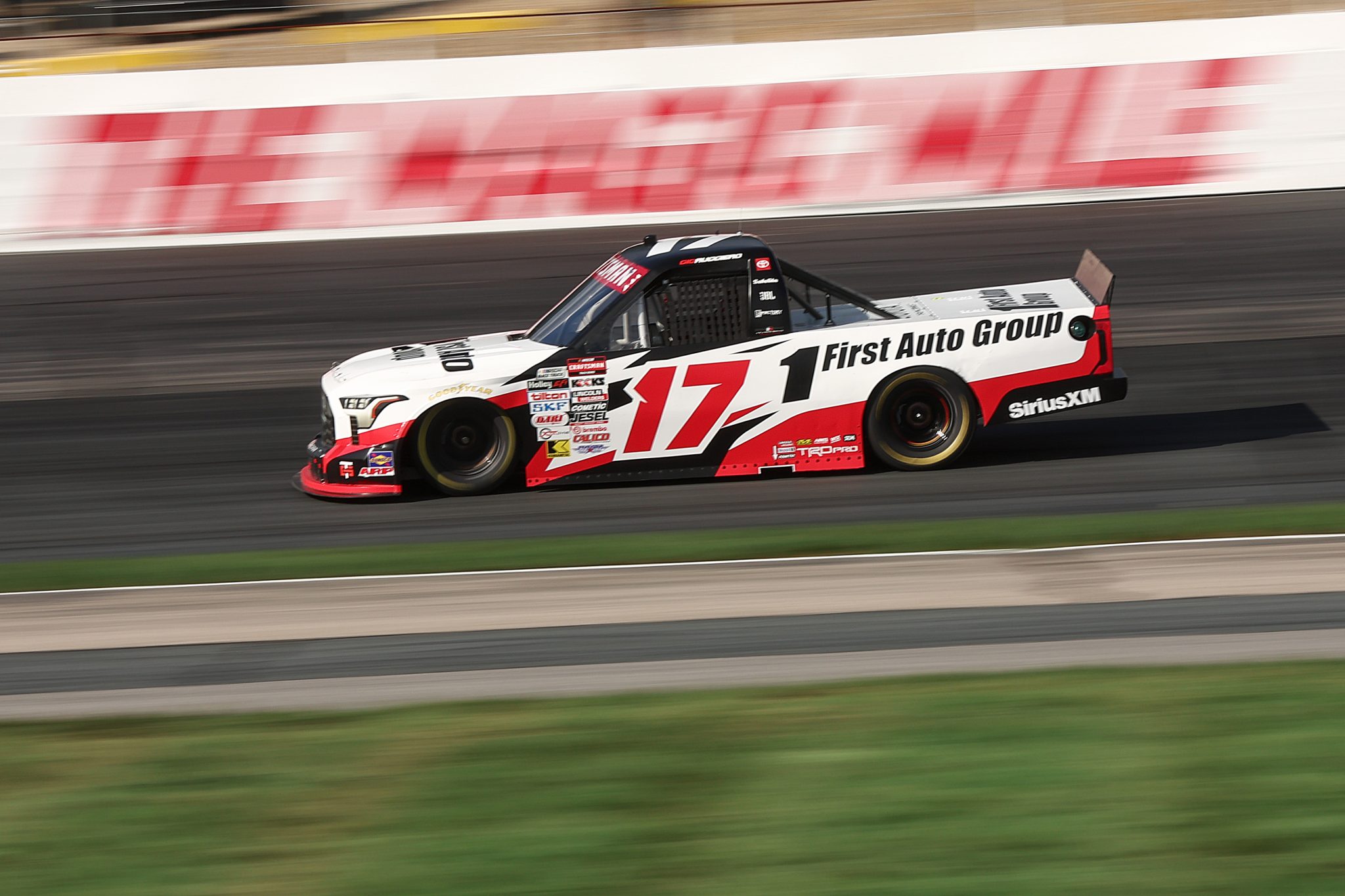LOUDON, NEW HAMPSHIRE - AUGUST 21: Giovanni Ruggiero, driver of the #17 First Auto Group Toyota, drives during practice for the NASCAR Craftsman Truck Series Team EJP 175 at New Hampshire Motor Speedway on August 21, 2026 in Loudon, New Hampshire. (Photo by Meg Oliphant/Getty Images) | Getty Images