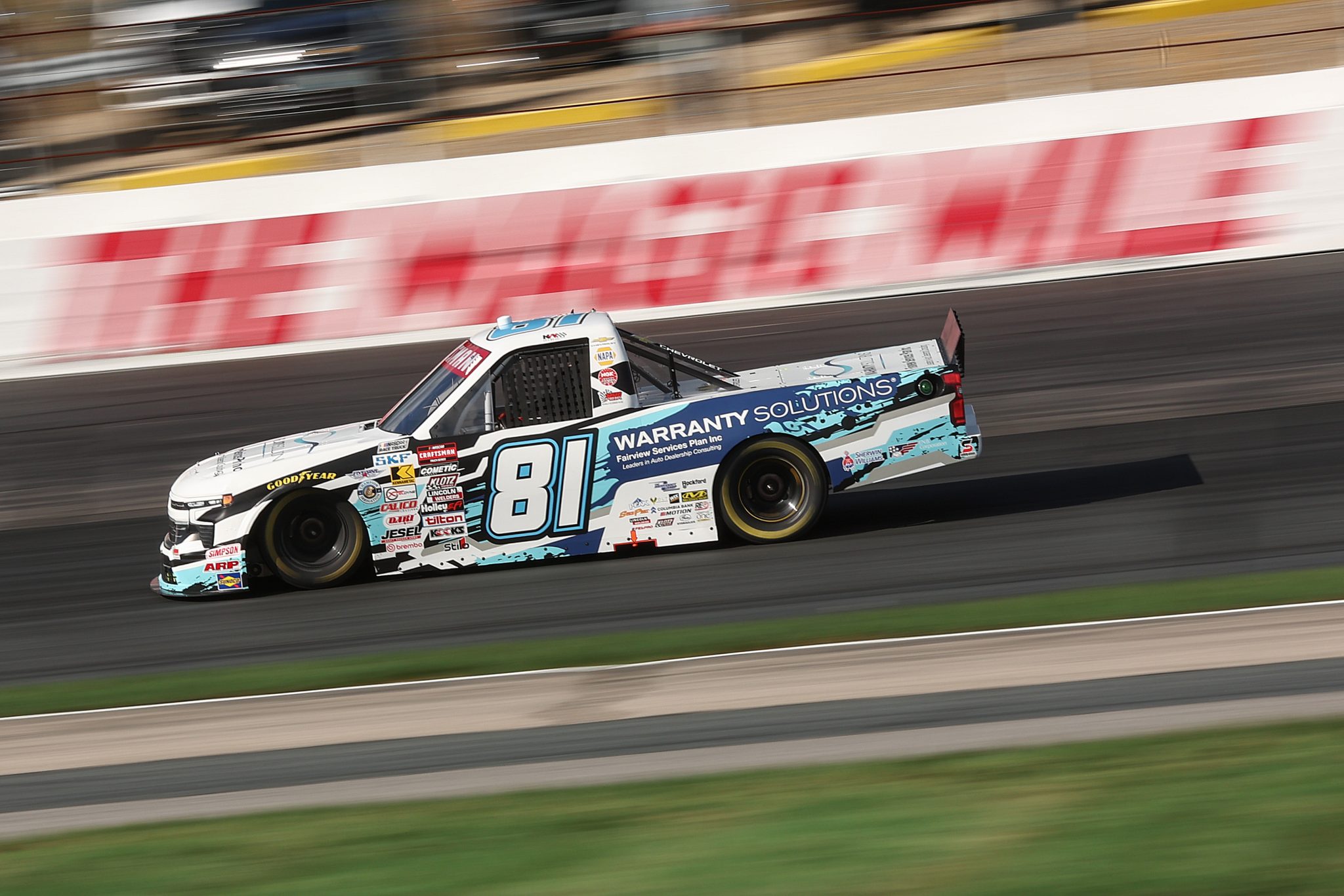 LOUDON, NEW HAMPSHIRE - AUGUST 21: Kris Wright, driver of the #81 Warranty Solutions Chevrolet, drives during practice for the NASCAR Craftsman Truck Series Team EJP 175 at New Hampshire Motor Speedway on August 21, 2026 in Loudon, New Hampshire. (Photo by Meg Oliphant/Getty Images) | Getty Images